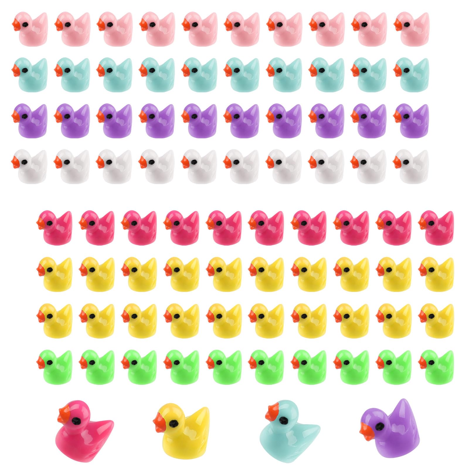 80PCS Mini Resin Ducks, Colorful Tiny Ducks, Cute Little Ducks, Duck Ornaments Deracoration, Miniature Duckies Figures Kit for Aquarium Garden, Garden Party, Dollhouse Ornament DIY Craft(7 Colors)