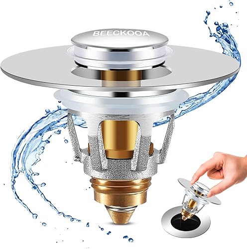 BEECKOOA UniversalBasin - Tapón de drenaje desplegable para lavabo de baño, para agujeros de drenaje estándar de Estados Unidos de 1.1 a 1.5