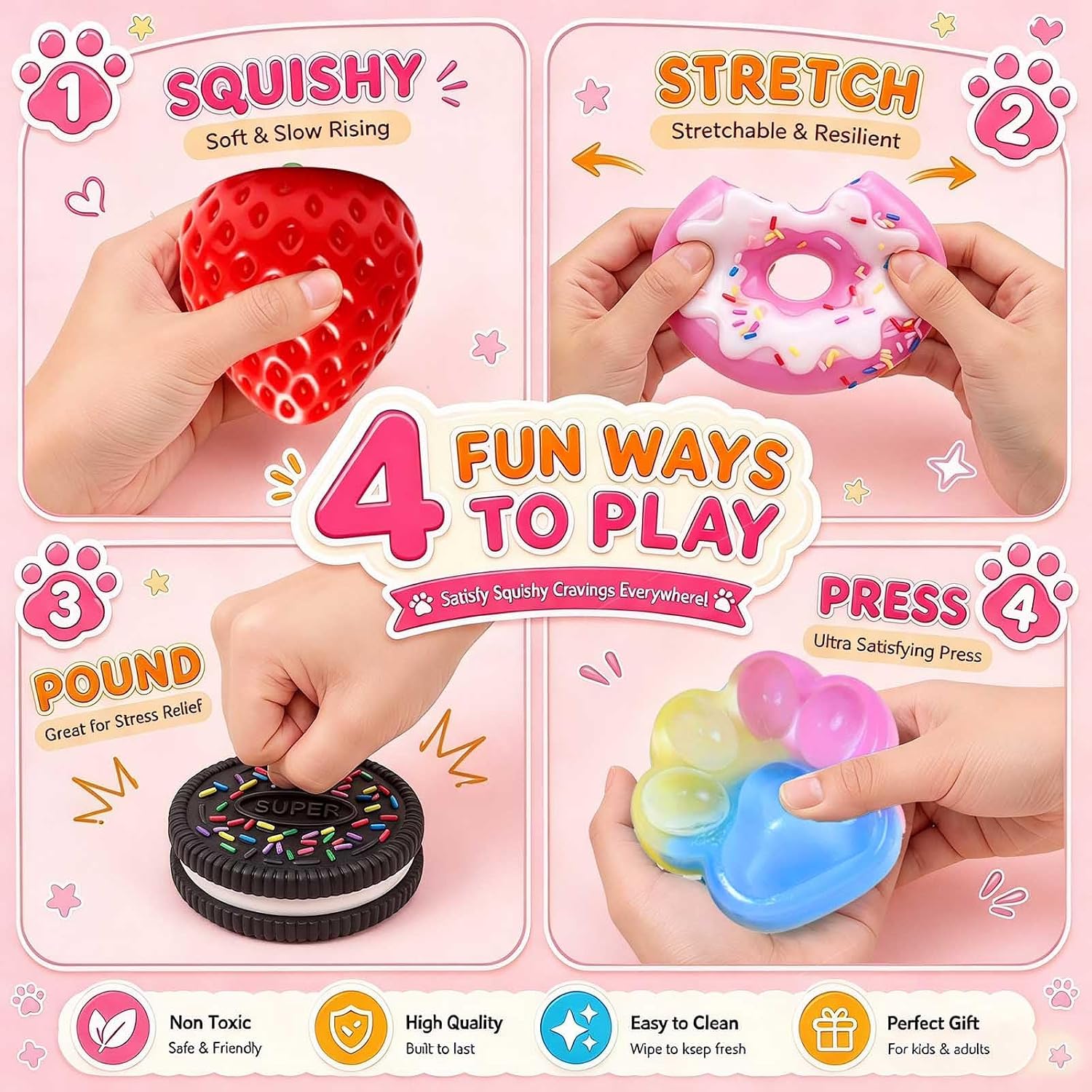 ZiZa Taba Squishy Fun Box Toys Kit Set Stress Relief Squeezee Fidget Sensory Cheap Squishies Toys Pack for Kids Adults