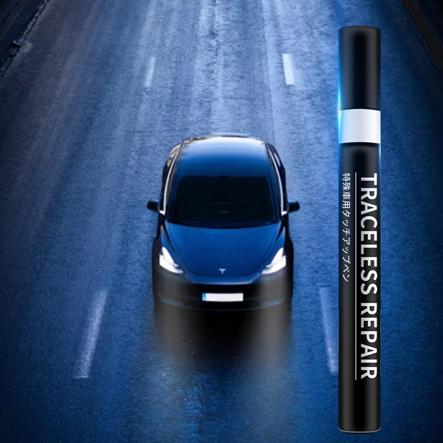 Lakier do Tesla Model Y 3 X S zestaw naprawczy do lakieru, pisak i pędzel 2 w 1, farba samochodowa do naprawy krawędzi, zadrapań, 1 sztuka (Deep Blue Metallic PPSB)