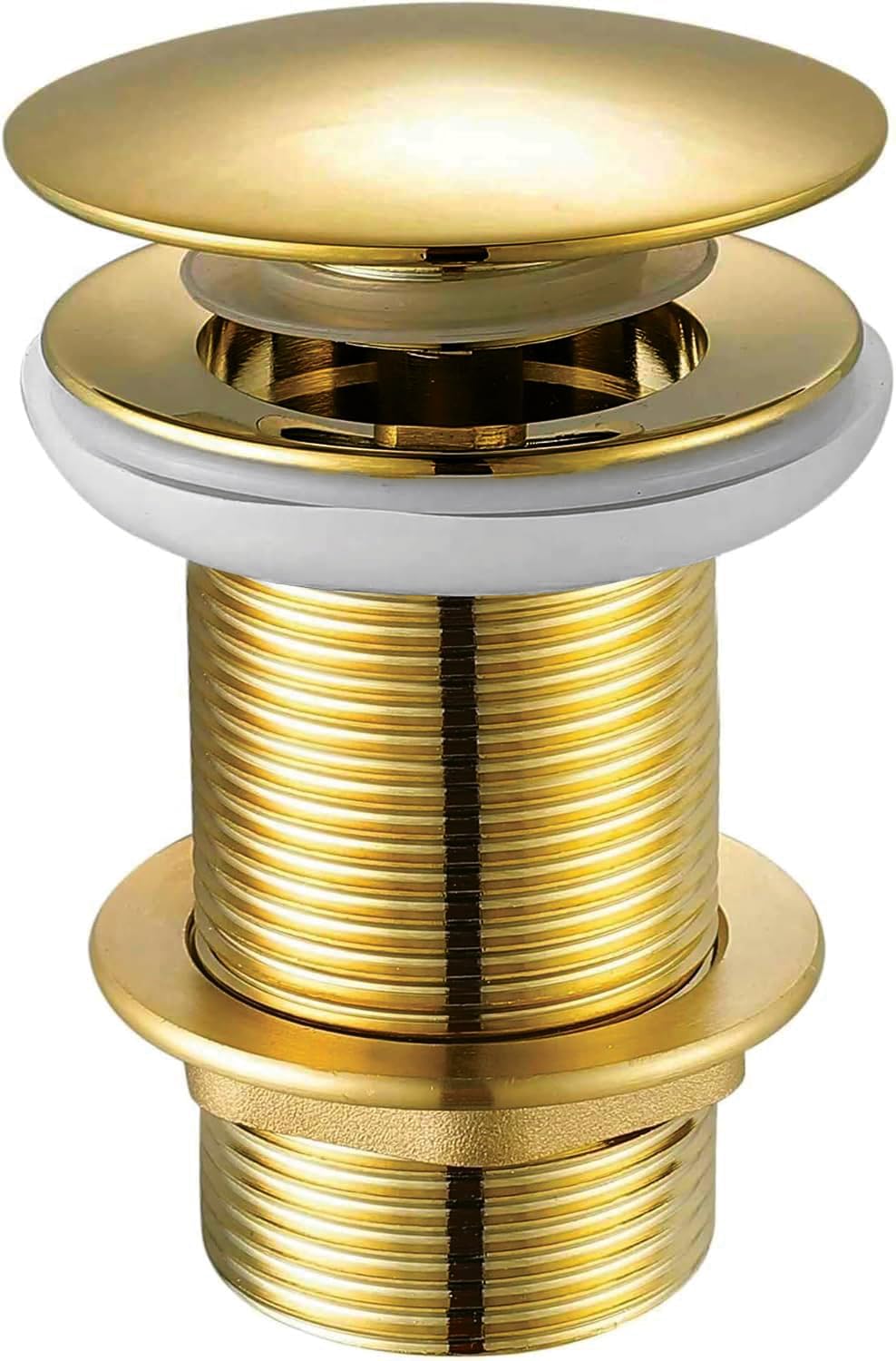 Gold Unslotted Basin Waste, Mushroom Dome, Pop Up, Brass, Polished, Replacement Bathroom Sink Plug