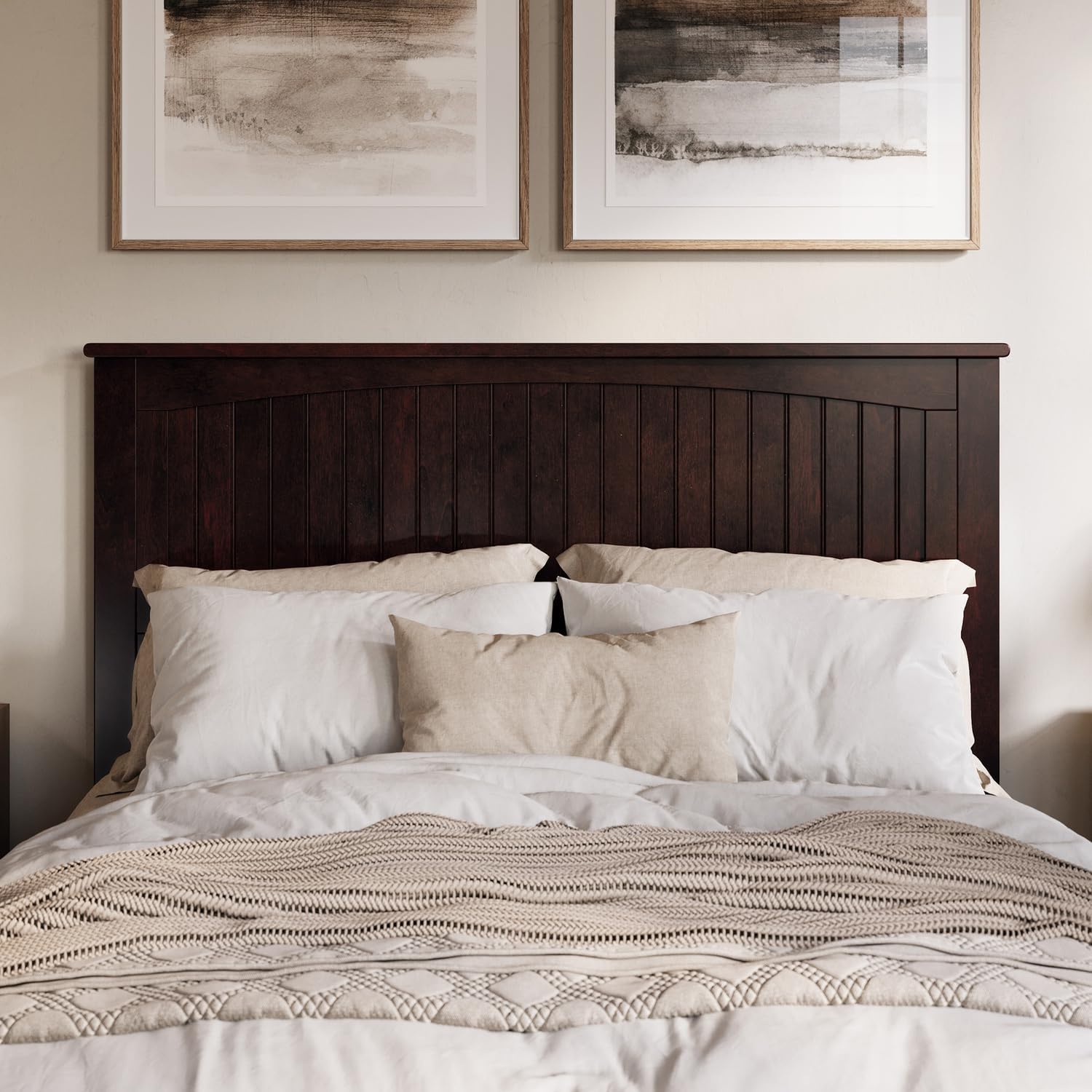 HomeStock Solid Wood Headboard with USB Charger - Coastal Bedroom Furniture Queen/Espresso