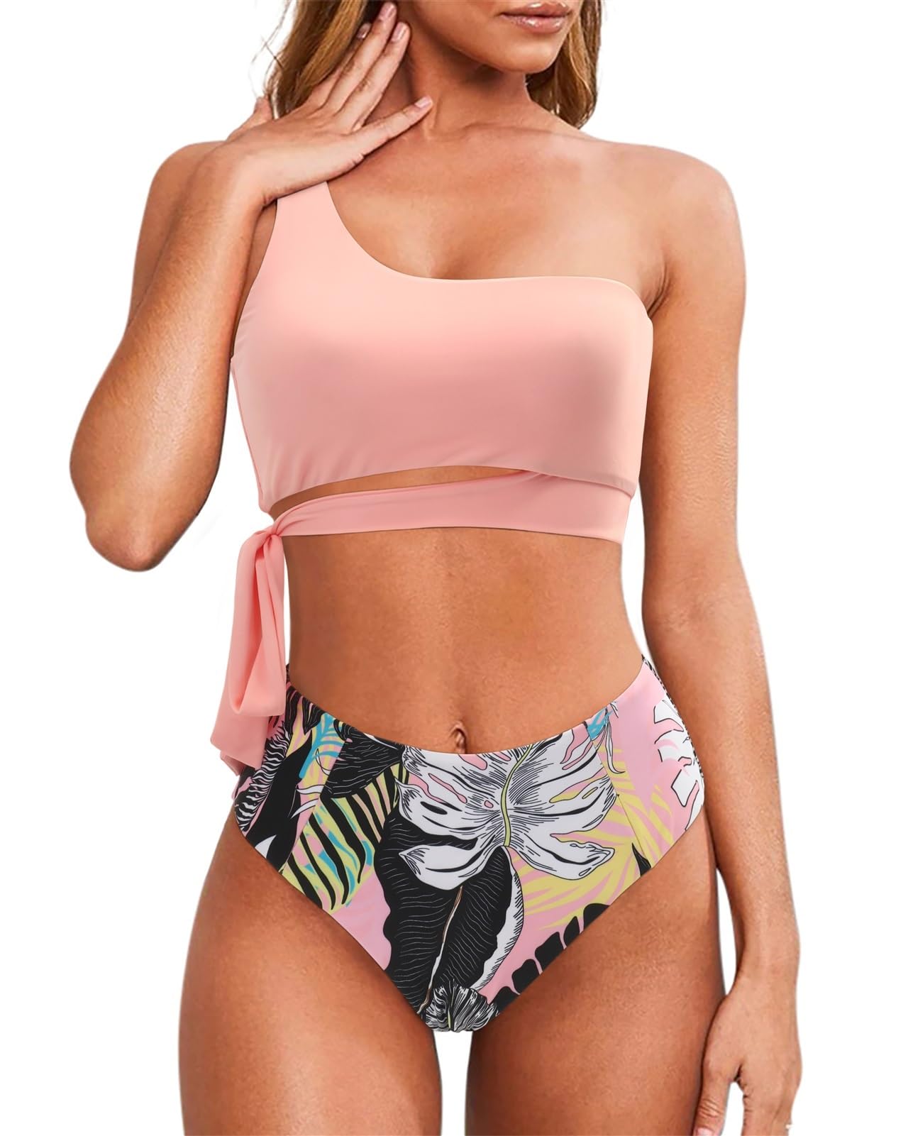 Costume da Bagno da Donna Bikini da Donna Costume da Bagno Sexy Monospalla Push-up Leopardato A Vita Alta Costumi da Bagno Costume da Bagno Bikini (Color : B4286PF, Size : L)