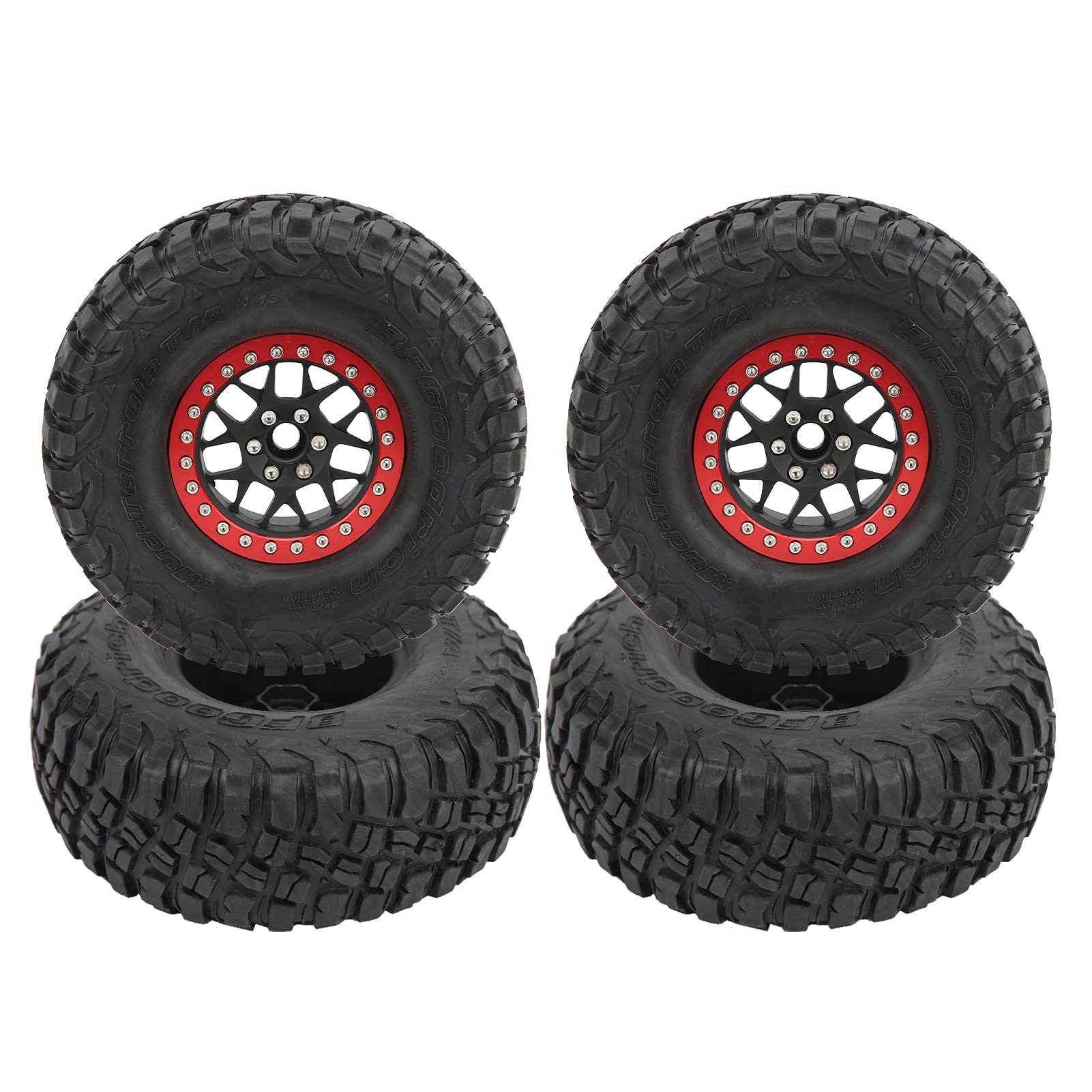 VGEBY Pneumatici per Auto RC, Set di Pneumatici per Auto Telecomando in Gomma da 4 Pezzi 1/10 per/HSP Axial SCX10 D90(Rosso) Accessori per modellini di