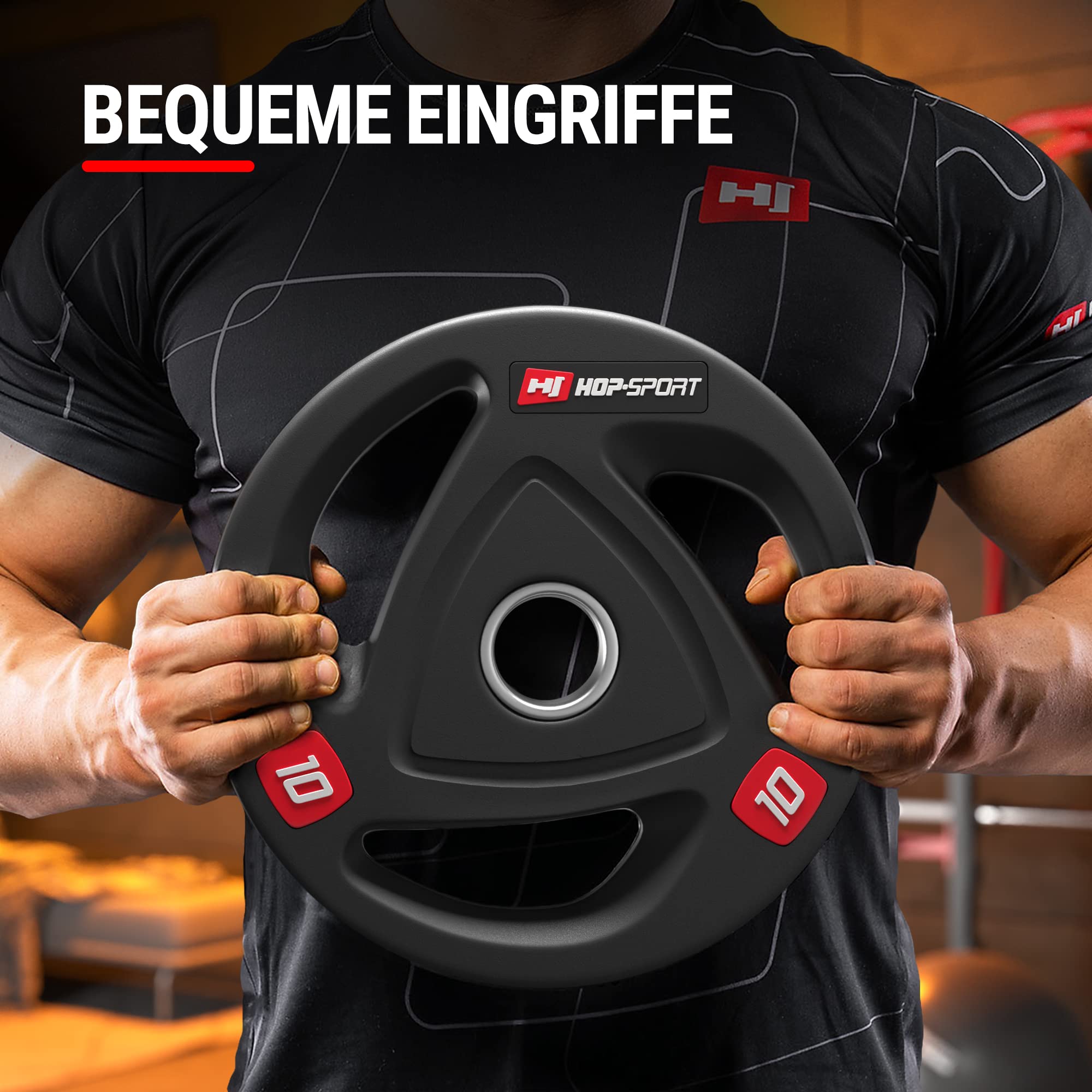 Hop-Sport Hantelscheiben 50mm Set, olympische Gewichtsscheiben aus Gusseisen für Langhantelstangen, Bumper Plates mit rutschfester gummierter Oberfläche für Krafttraining | 30 kg Set (2 x 15 kg)