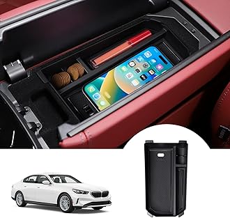 Autorder Center Console Organizer for 2024-2026 BMW 5 Series 520i 530i 530e 540i 550e Accessories Armrest Storage Box Secondary Insert Tray with Anti-Slip Mat