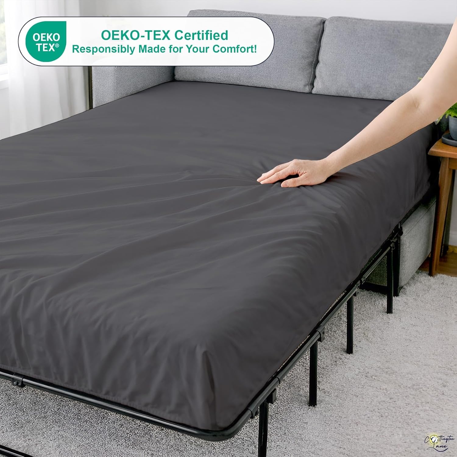 Cottington Lane 1 Piece Sleeper Sofa Fitted Sheet Queen Size, Premium Quality 100% Egyptian Cotton, 6 Inch Deep Sofa Bed/Pullout Couch Bottom Sheet Only, Cooling, Soft & Breathable, Dark Grey