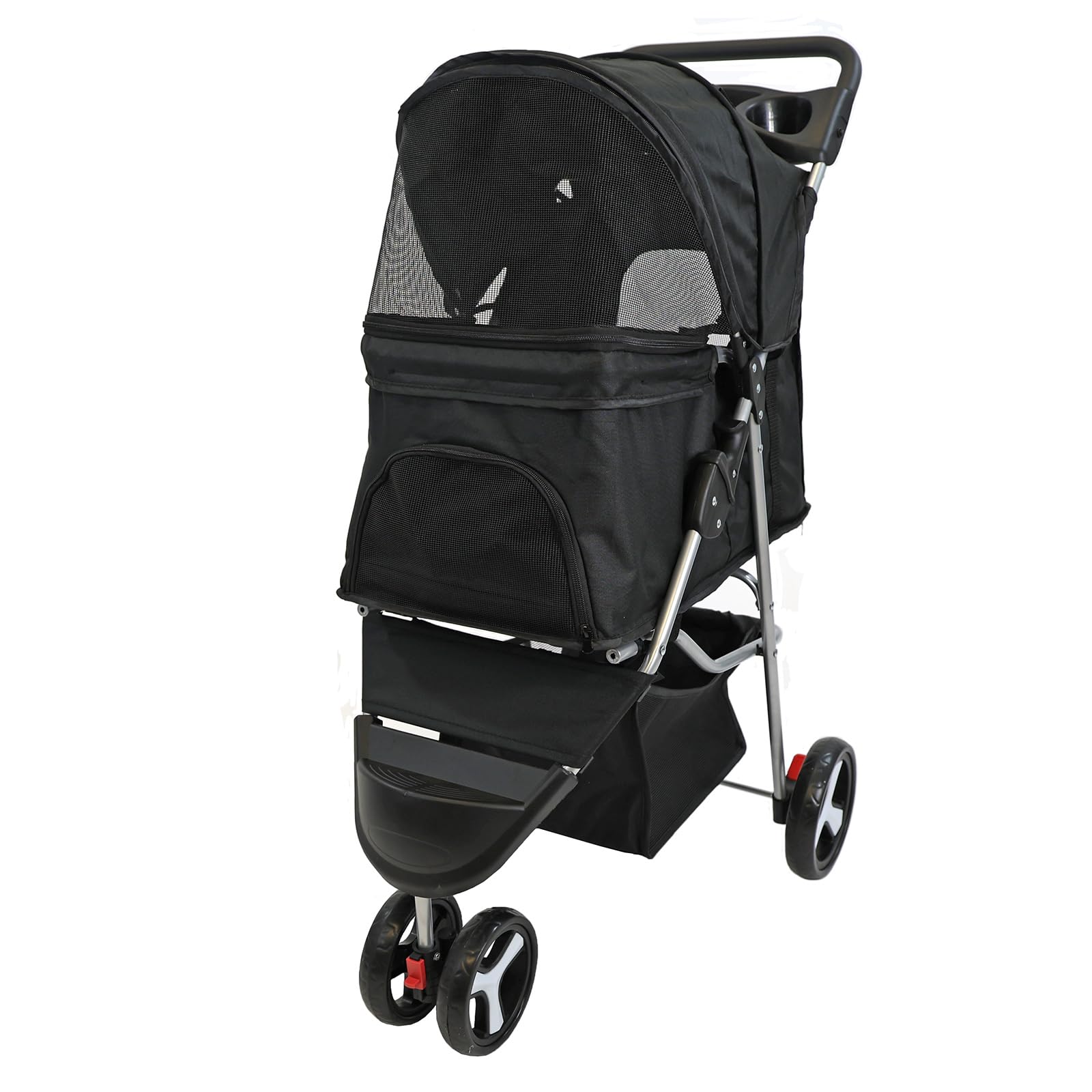 Actiaspet - Black Foldable Pet Stroller with Weather Protection and Swivel Wheels | 15kg Carrying Capacity โ image 1