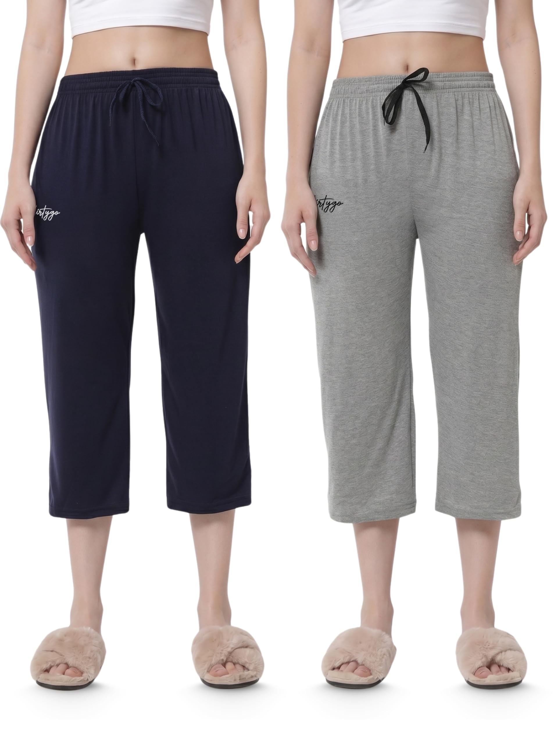 fflirtygo Women's Cotton Plain Calf Length Capri | Nightwear Pyjama | 3/4th Solid Pyjama Pant | Casual wear & Lounge Wear Solid Capri Combo (Pack of 2)-picture-57