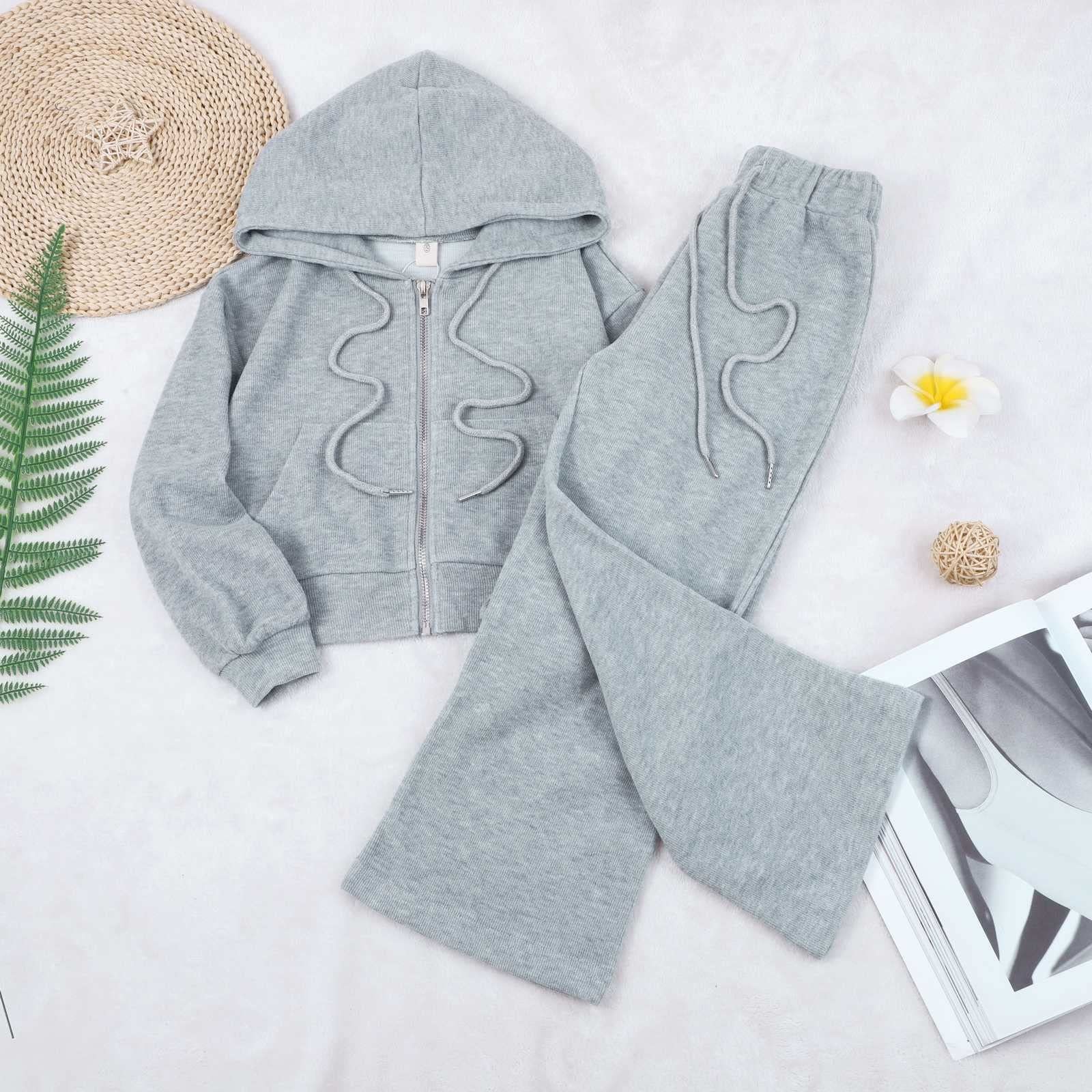 Conjunto de ropa infantil para niña y primavera y deporte, monocolor, estampado, mezcla de algodón, conjunto de dos piezas para bebé niña 56