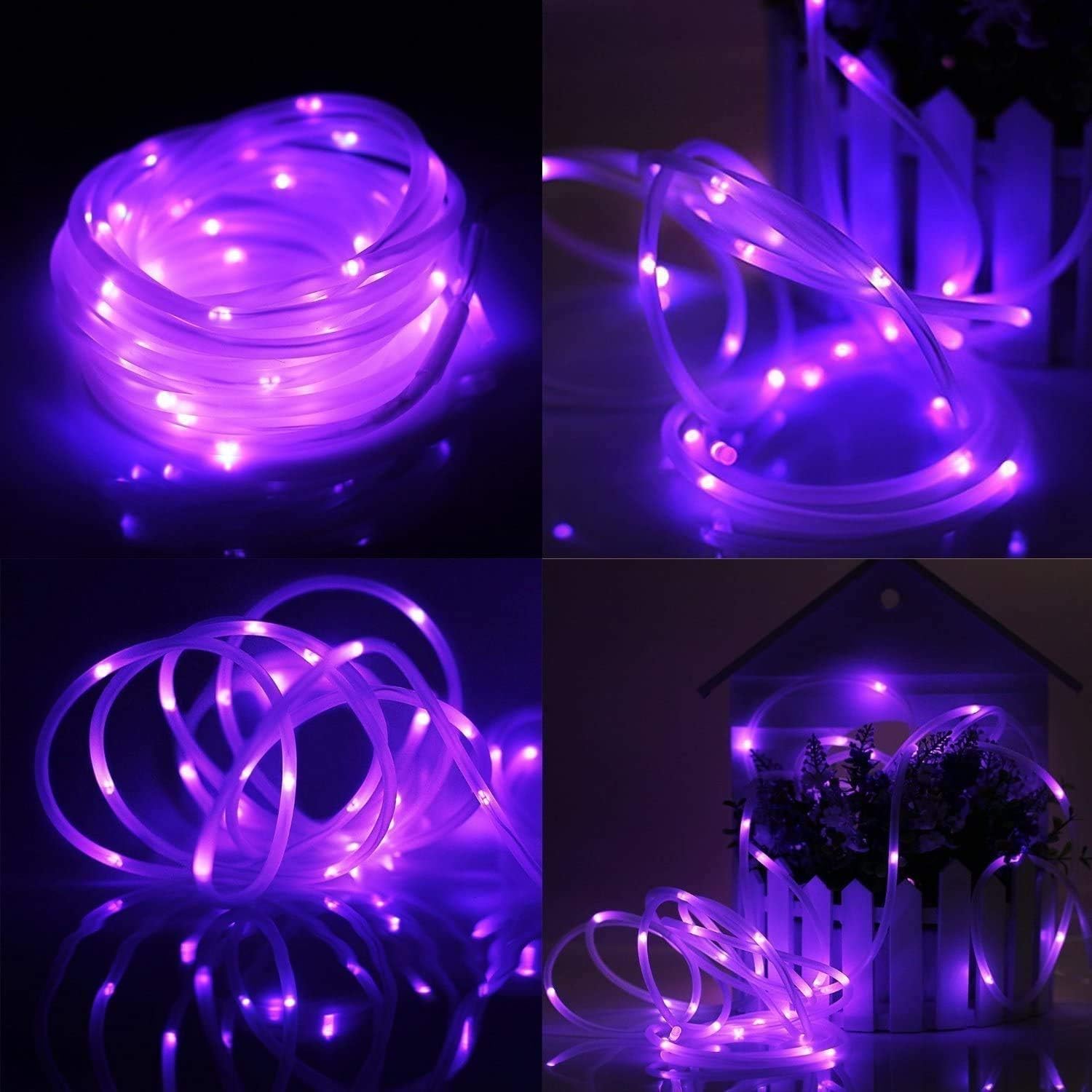 Solar-Lichterkette, 1000 LEDs, 102,5 m, wasserdicht, 8 Modi, Solar-Gartenbeleuchtung für Garten Zaun-, Weg-, Baum-, Hochzeits- und Partydekoration (Lila)