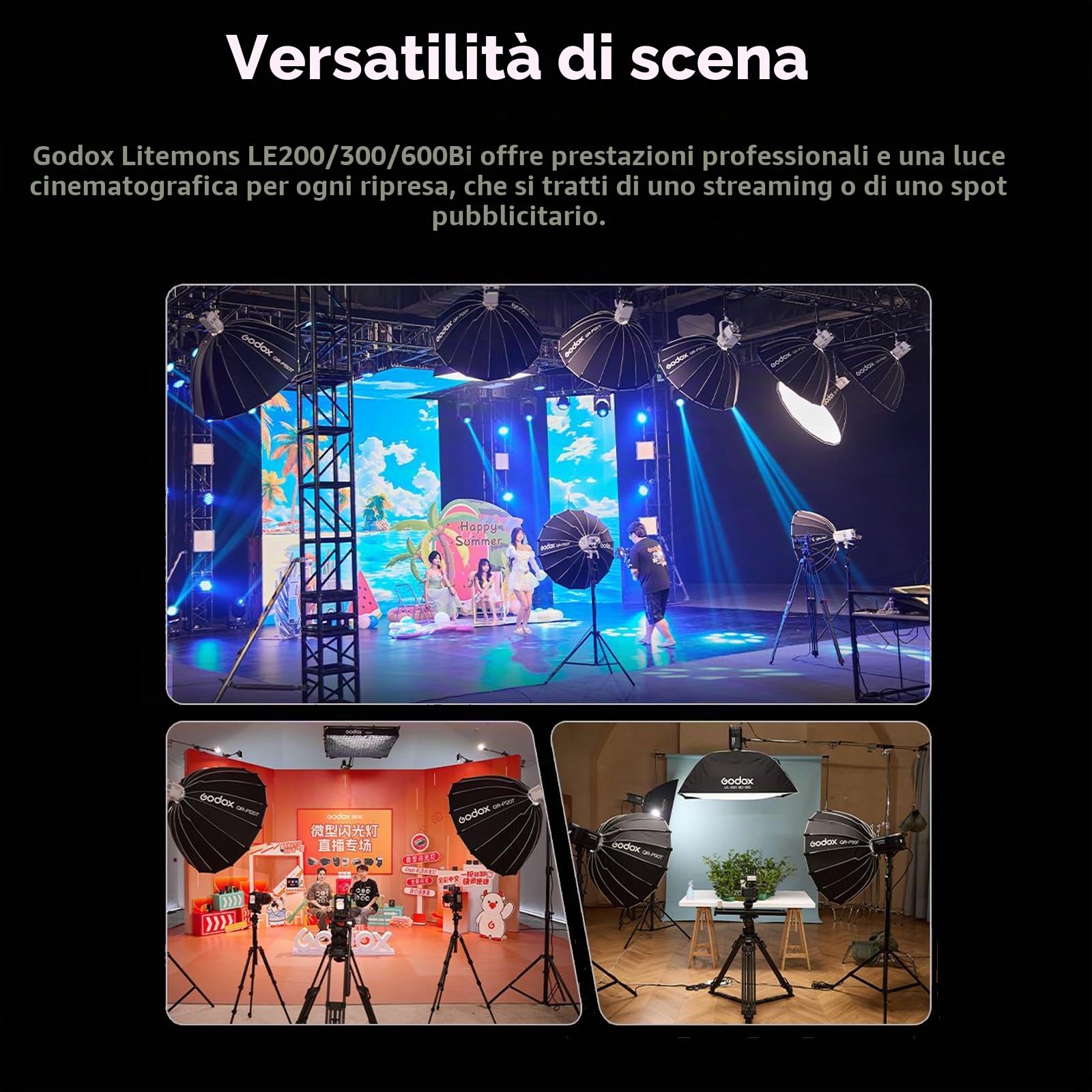 GODOX LITEMONS LE300Bi - Luce video a LED, 320 W, Bi-Color 2800 K-6500 K, Bowens Mount 58900lux @5600 K, 1 m, supporta il controllo APP, NFC, DMX CRMX (nero)