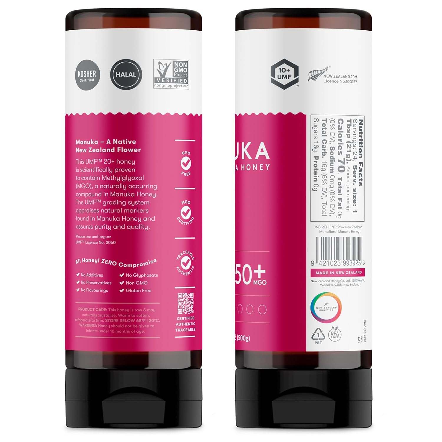 New Zealand Honey Co. Pure Manuka Honey UMF 20+ Squeezy | 500g | 17.6oz | Squeezable UMF Manuka Honey
