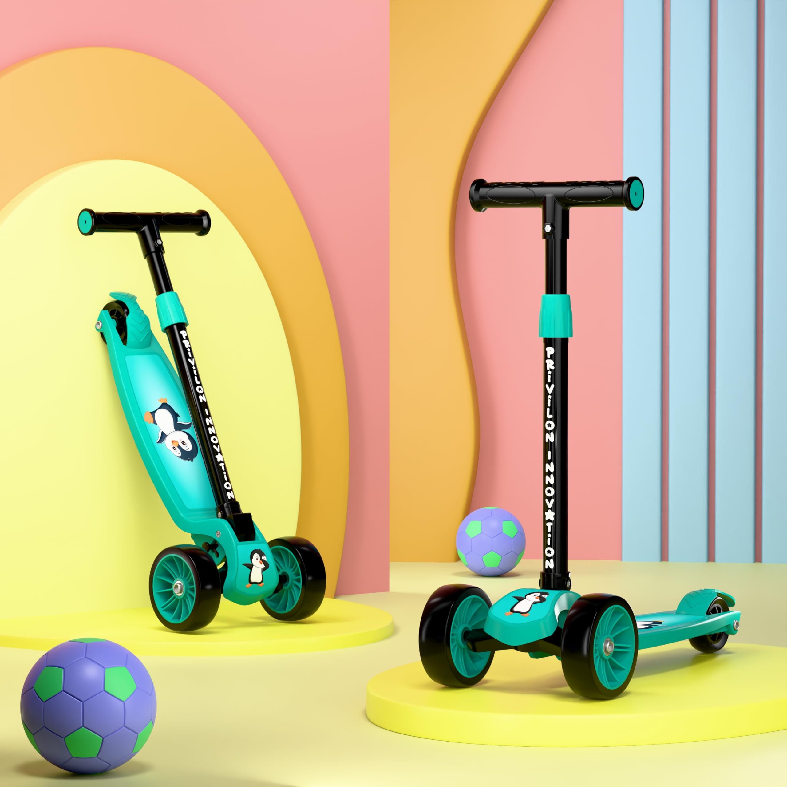 3 Wheel Kick Scooter for Kids of Age 3-8 Years, All PU 3 Wheel 3 Level Height Adjustment, Light Weight 50kgs Weight Capacity for Kids (Mint)-image-1