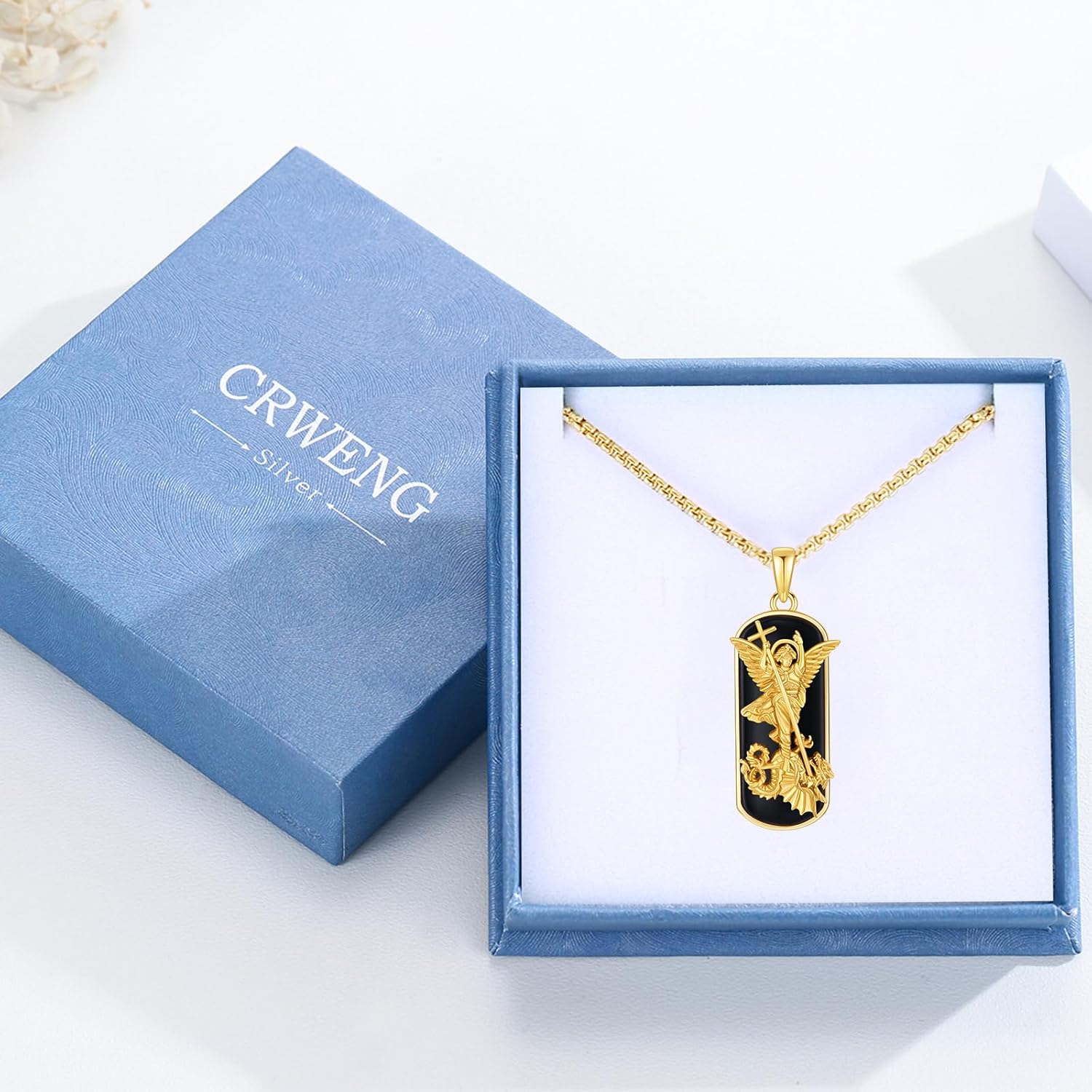 St Michael/St Christopher/St Florian Patron Saint Amulet Necklace 925 Sterling Silver Black Onyx Religious Protection Pendant Jewelry for Men Women - Image 6