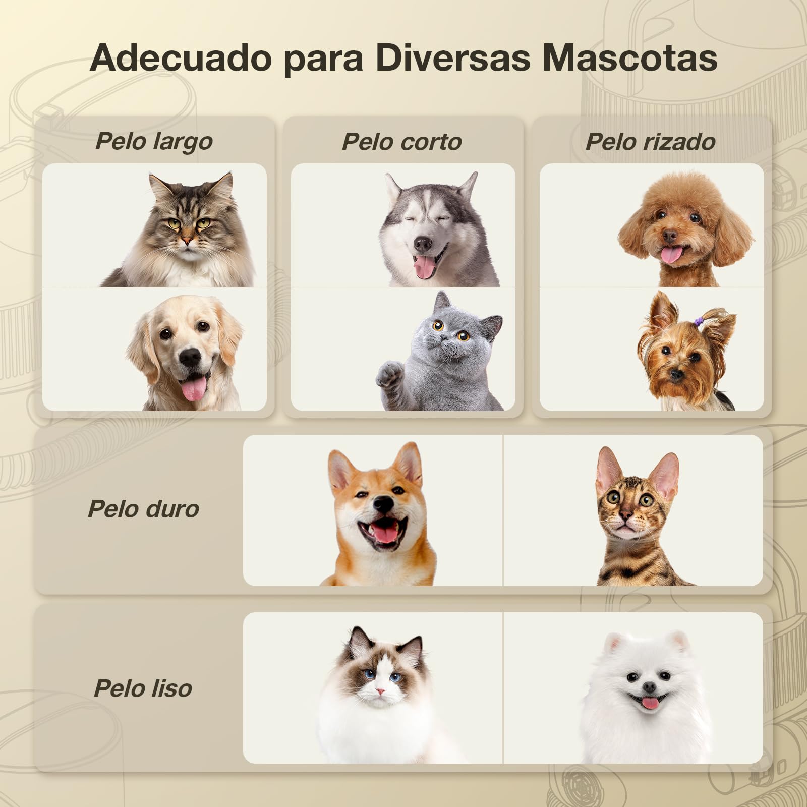 Maquinilla Eléctrica para Perros 7 en 1 con Aspirador de Pelo–Cortapelos Mascotas Silencioso 2,5L,Cepillo Aspirador para Perros y Kit de Higiene Profesional Amarillo