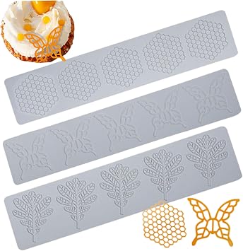 3Pcs Tuile Mould Cake Fondant Mould Honeycomb Mould Holly Leaf Silicone Molds Leaf and Butterfly Embossing Mat Reusable Lace Silicone Moulds for Cake Decorating
