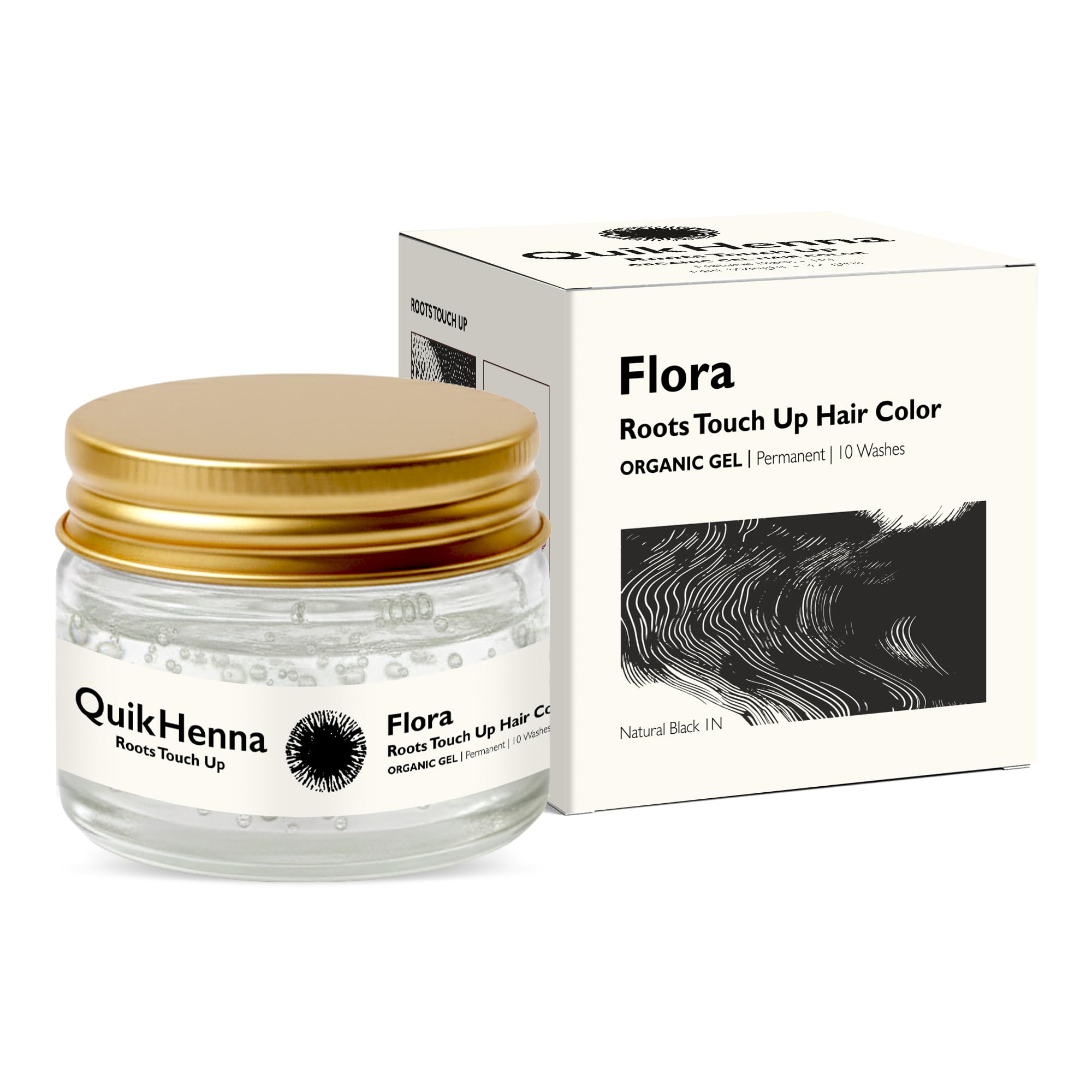 Quik Henna Flora Roots Touch Up, Hair Colour With QH+ | 100% Grey Coverage, Ammonia & PPD Free Natural, Long-Lasting Hair Color for Men & Women | 1N Natural Black, 32 Gram