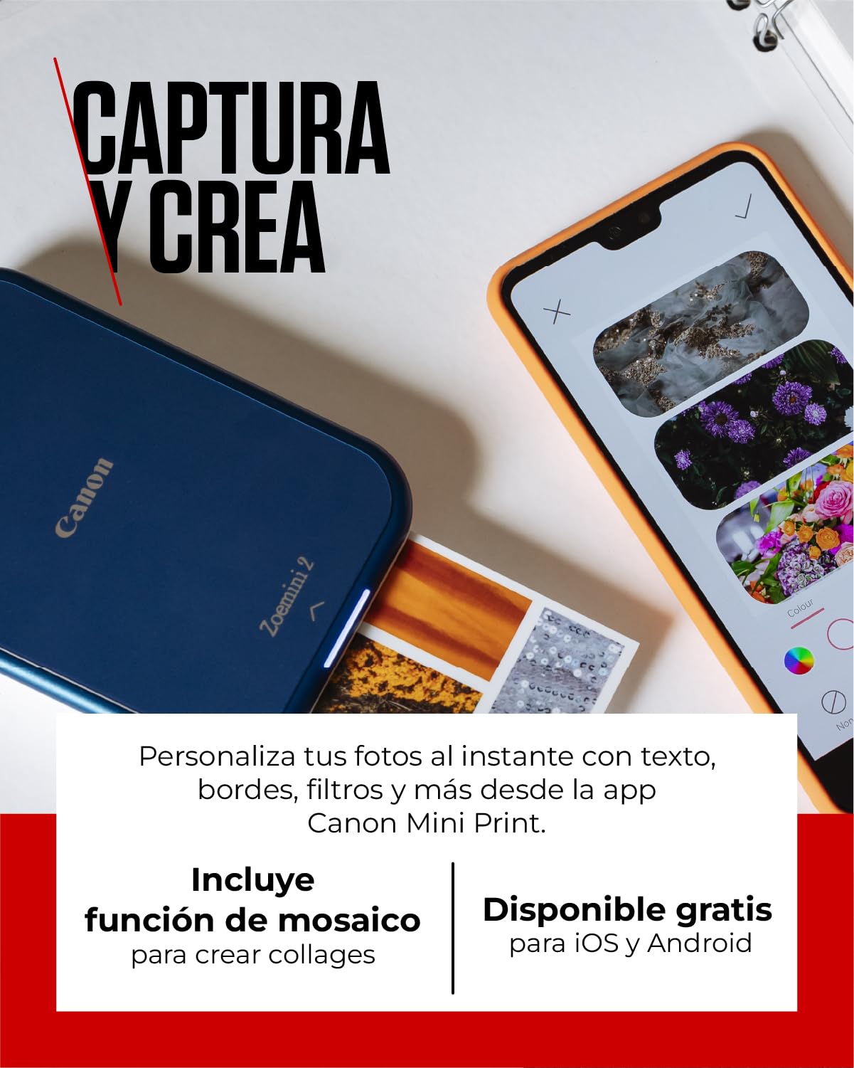 Canon Zink™ Papel Fotográfico Adhesivo 5x7,6 cm (50 Hojas) - Imprime Fotos desde tu Móvil para Pegatinas Personalizadas
