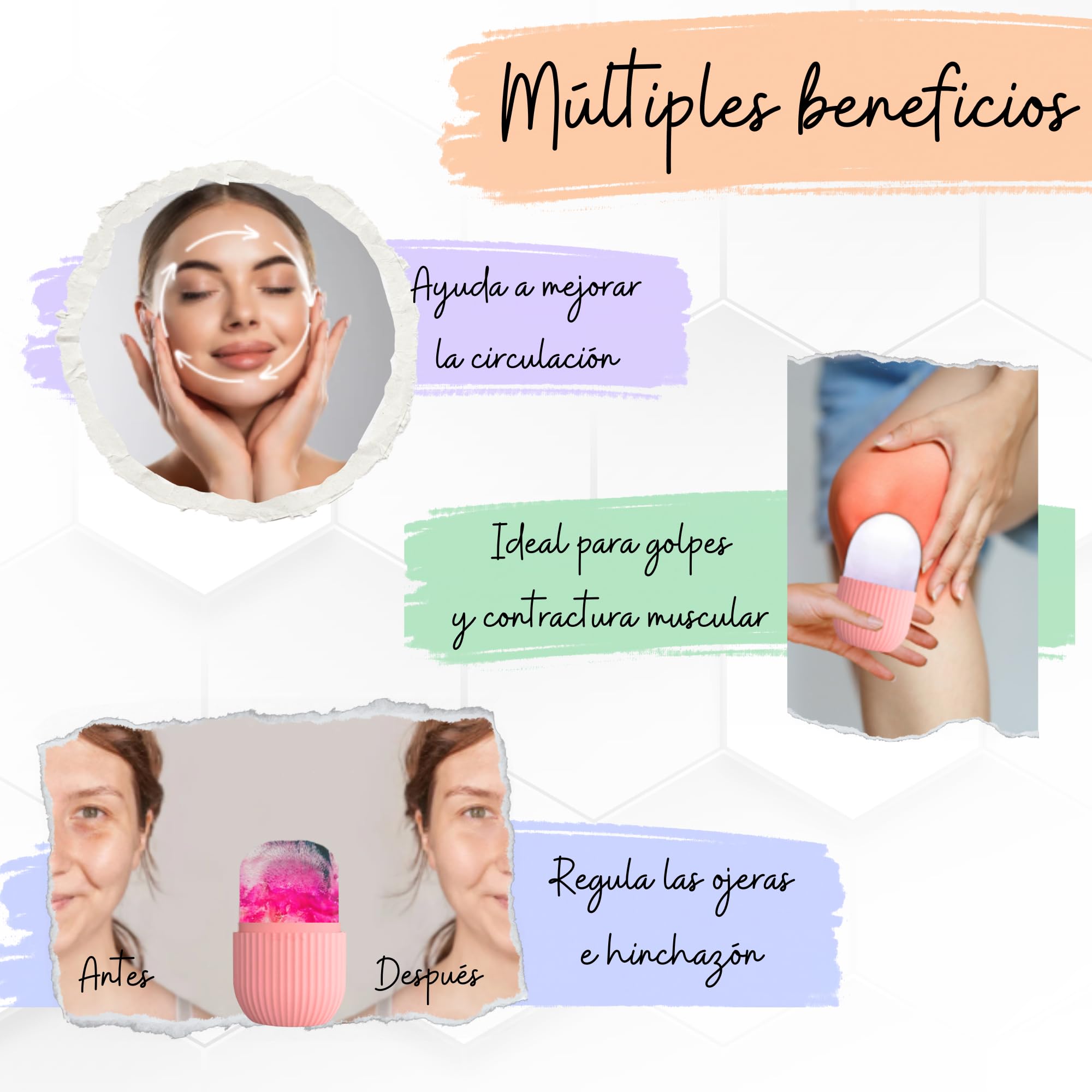 B-E ® Ice Roller | Rodillo Facial Hielo Silicona | Ice Roller Facial | Hielo Para la Cara Reutilizable | Skin Roller para Ojeras, Arrugas y Elasticidad (ROSADO)