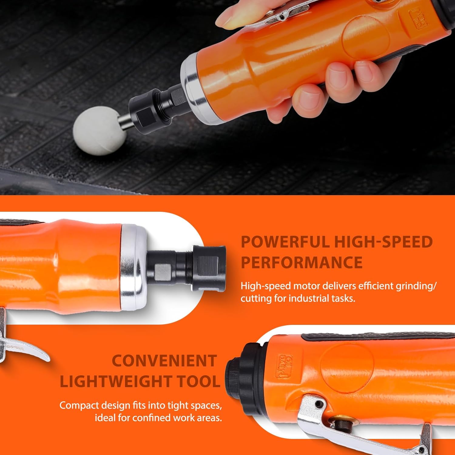 1/4 Inch Air Die Grinder Straight, Pneumatic 22000 RPM, 1/4"(6MM) & 1/8"(3MM) Collets for Metal Polishing, Grinding, Automotive & Woodworking