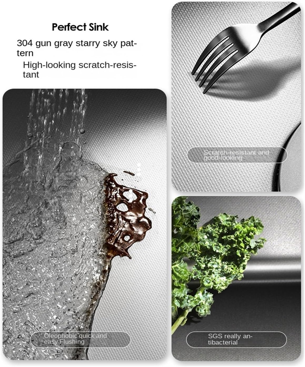 Kitchen Sink 304 Stainless Steel Large Single Groove Kitchen Washing Basin Dishwashing Basin Nano-Star Embossing Water Tank