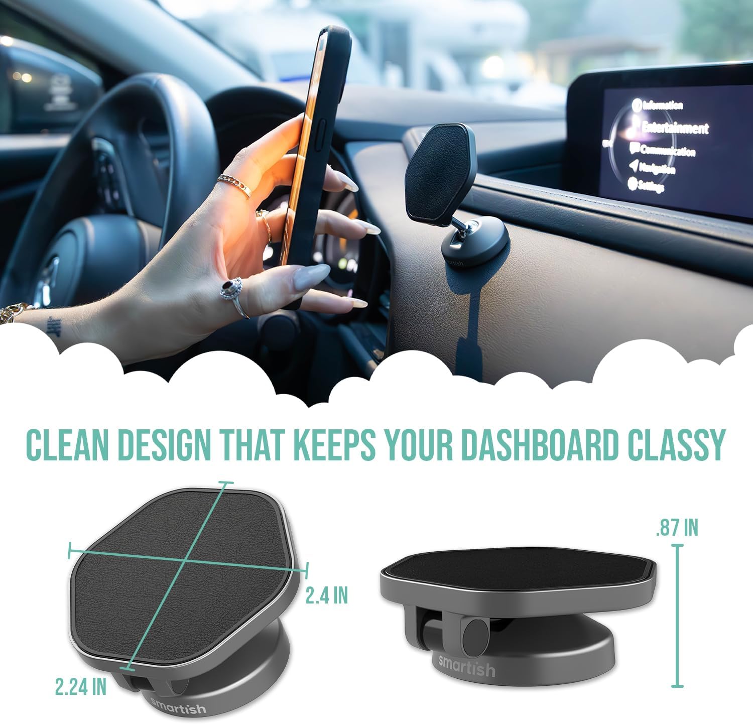 Smartish® MagSafe Mountaineer Car Mount - Compatible w/Apple iPhone 17/16/15/14/13 - Magnetic Stick on Adhesive Phone Holder - Extra Strength Magnet for Apple Accessories - Black Tie Affair