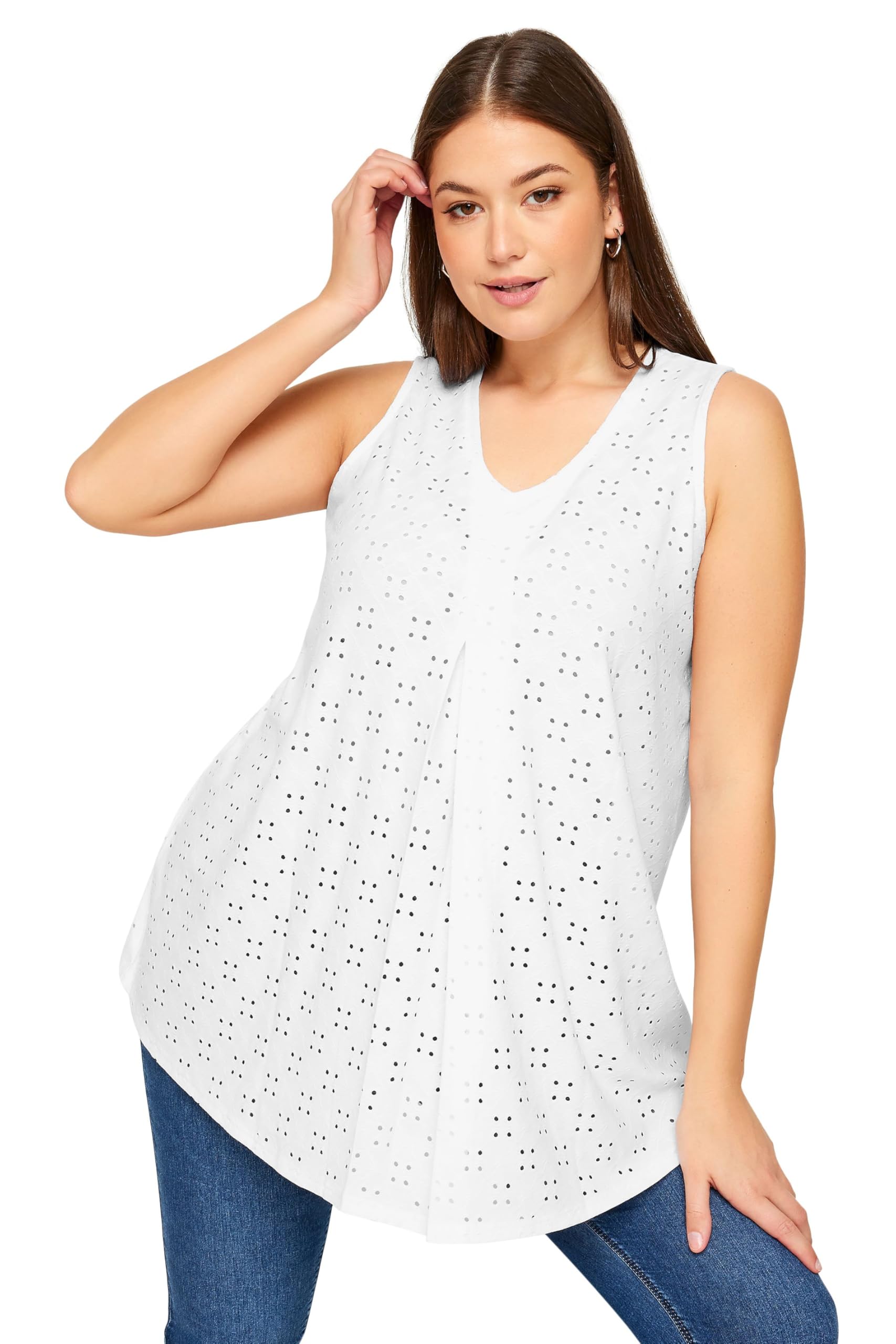 Yours Women's White Curve Broderie Anglaise Swing Vest Top - Plus Curve 26-28 Plus