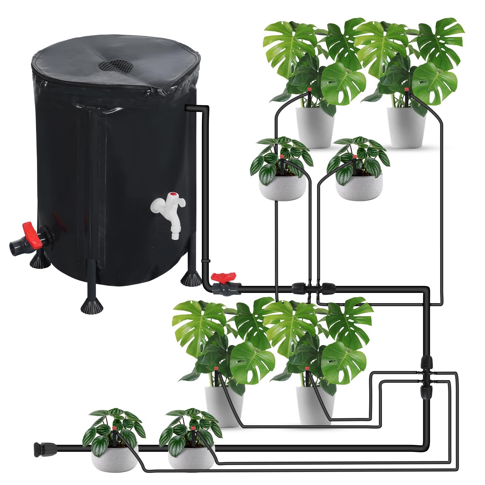 Automatyczny system nawadniania, 50 l, automatyczne nawadnianie, pompa wody 25 W, czujnik niskiego poziomu wody, 8 dysz kroplowych, system nawadniania ogrodu, do wnętrz, trawnika, szklarni