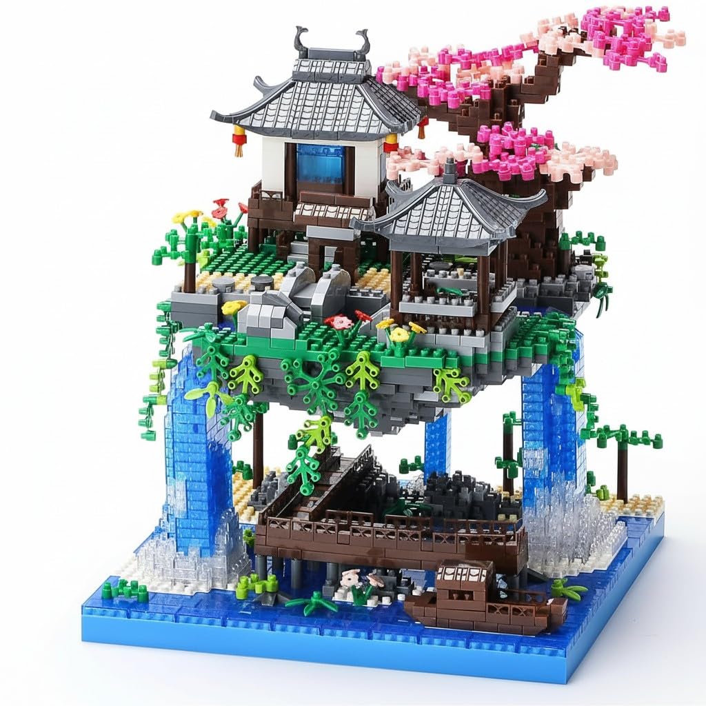 SKY LINE OCEAN Cherry Blossom Bonsai Tree Building Set, 3000+ PCS Micro Mini Blocks, Japanese Sakura Tree | 2 LED | Lights Chinese Pond Architecture Model Kit, Ages 14+ | 6 Months Structural Warranty-image-42