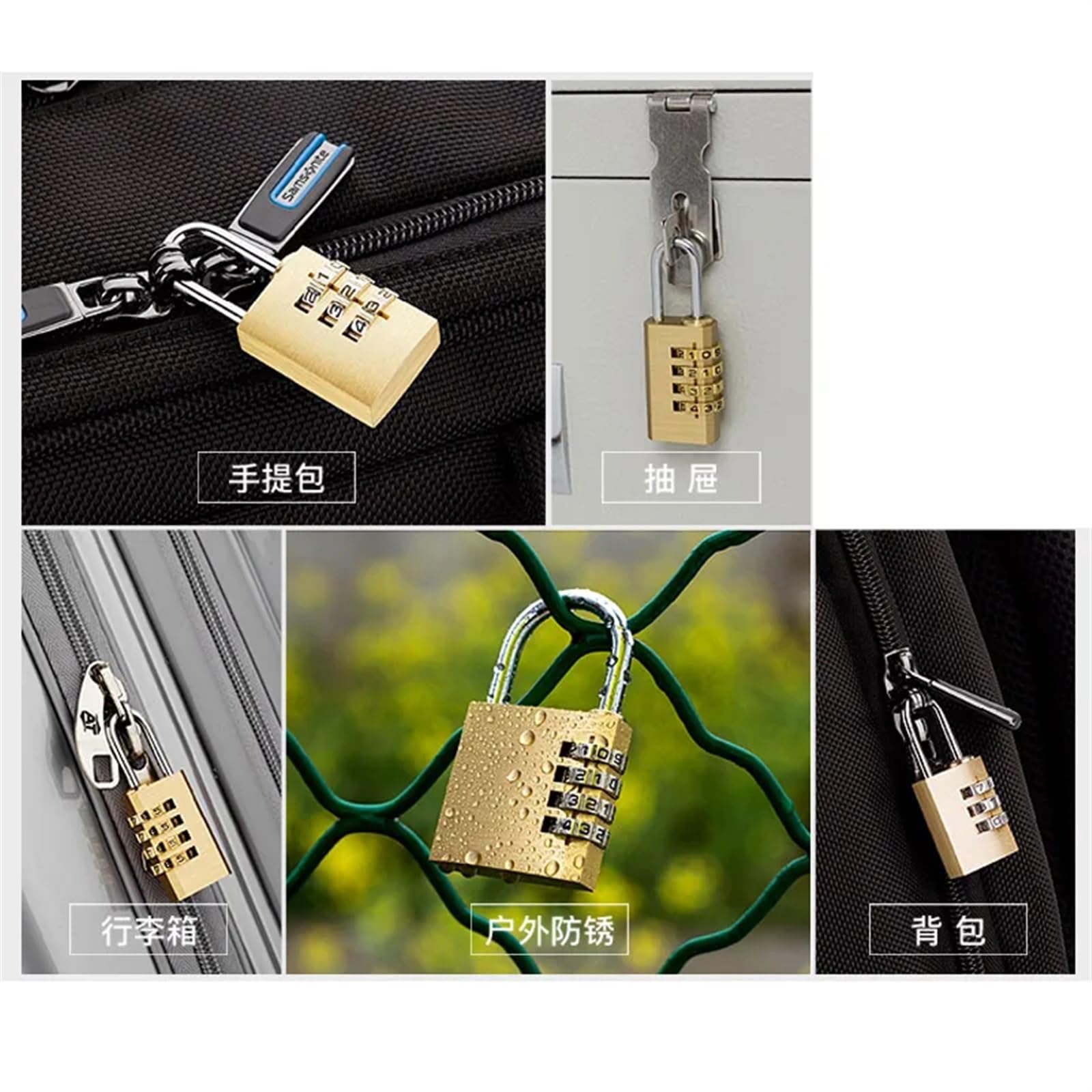 Zahlenschloss Vorhängeschloss aus massivem Messing, Zahlenkombination, Passwort, Geheimcode for Fitnessstudio, Outdoor, Schließfach, Gehäuse, Kupfer, Edelstahl(Style 40mm)