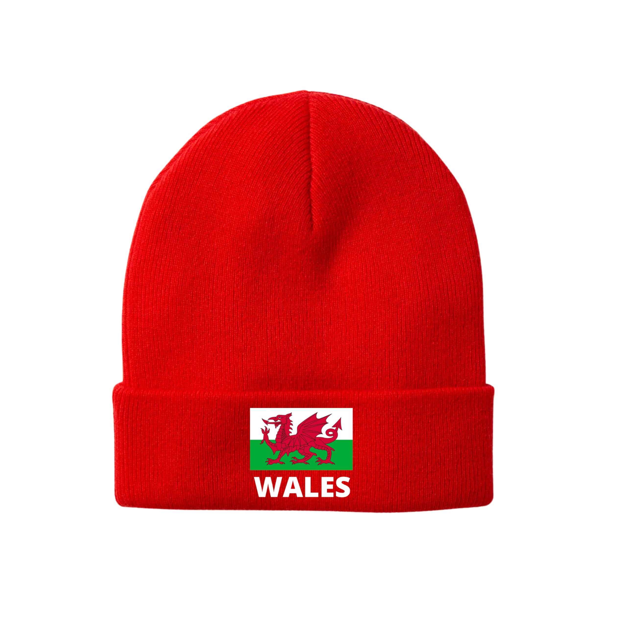 Fidra Wales Red Beanie Hat with Embroidered Logo, Winter Knit Cap