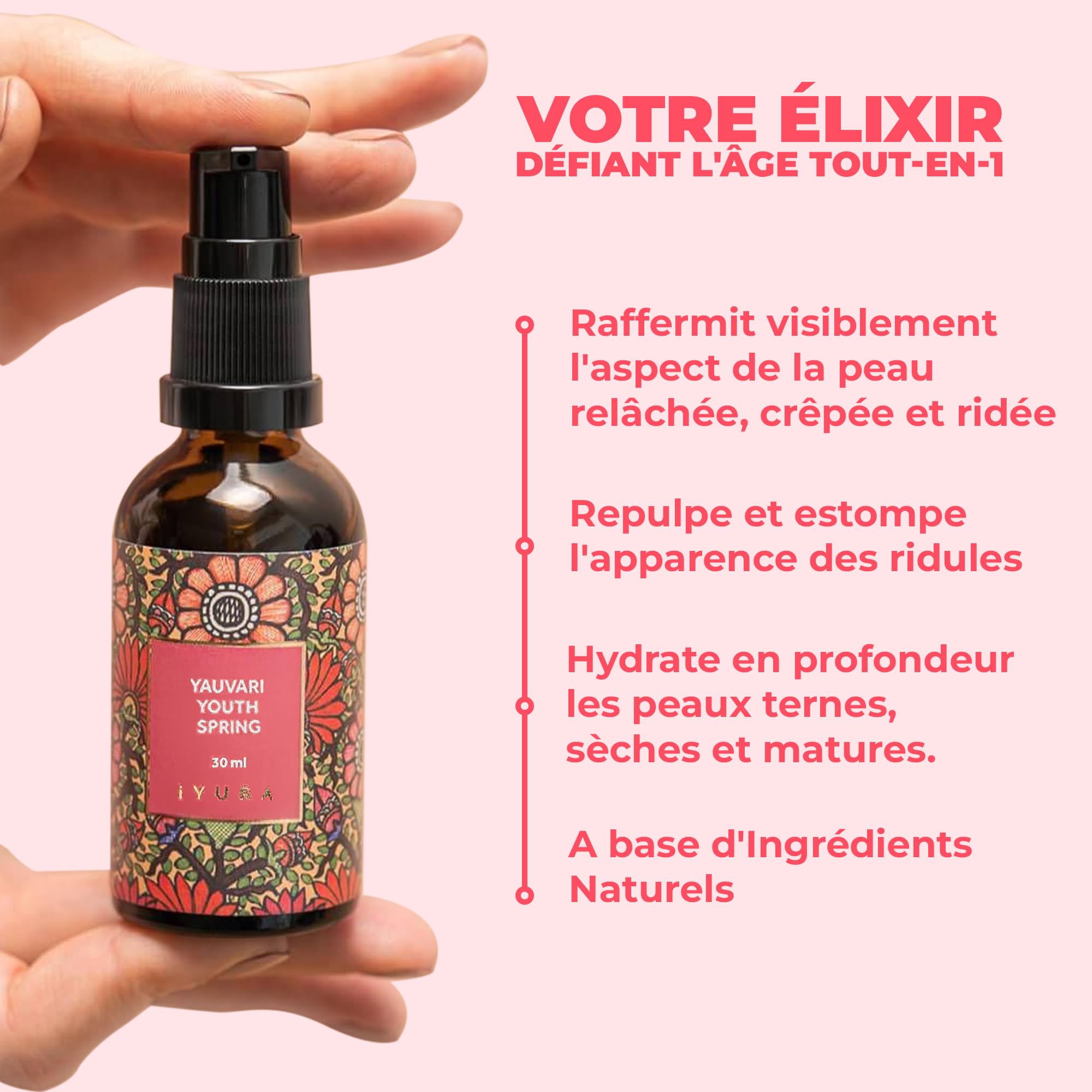 iYURA Yauvari Sérum Anti-Âge Visage, Cou & Décolleté | Hydratant Vegan au Gramme Noir | Peaux Sèches & Matures | Réduit Rides & Ridules | Soin Naturel Ayurvédique | 30ml