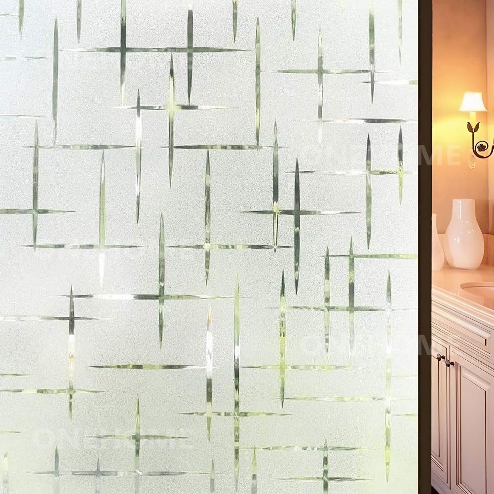 ONEHOME Premium Vinyl Stained Frosted Window Glass Sticker (18x36 Inch) - Self-Adhesive Film Tint Wallpaper Opaque Sheet for Glass Privacy Cover Window, Door, Office, Home.| Anti-UV. Plus Minus
