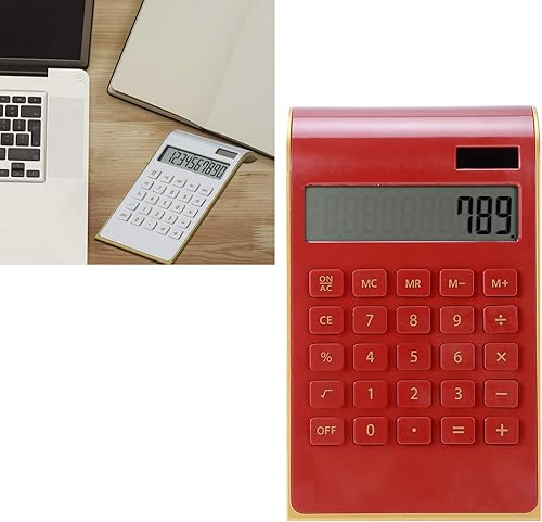 Miniatura 5 de Calculadora portátil de 10 dígitos Pantalla LCD inclinada Calculadora de energía solar ultra delgada para negocios de oficina en casa (rojo)