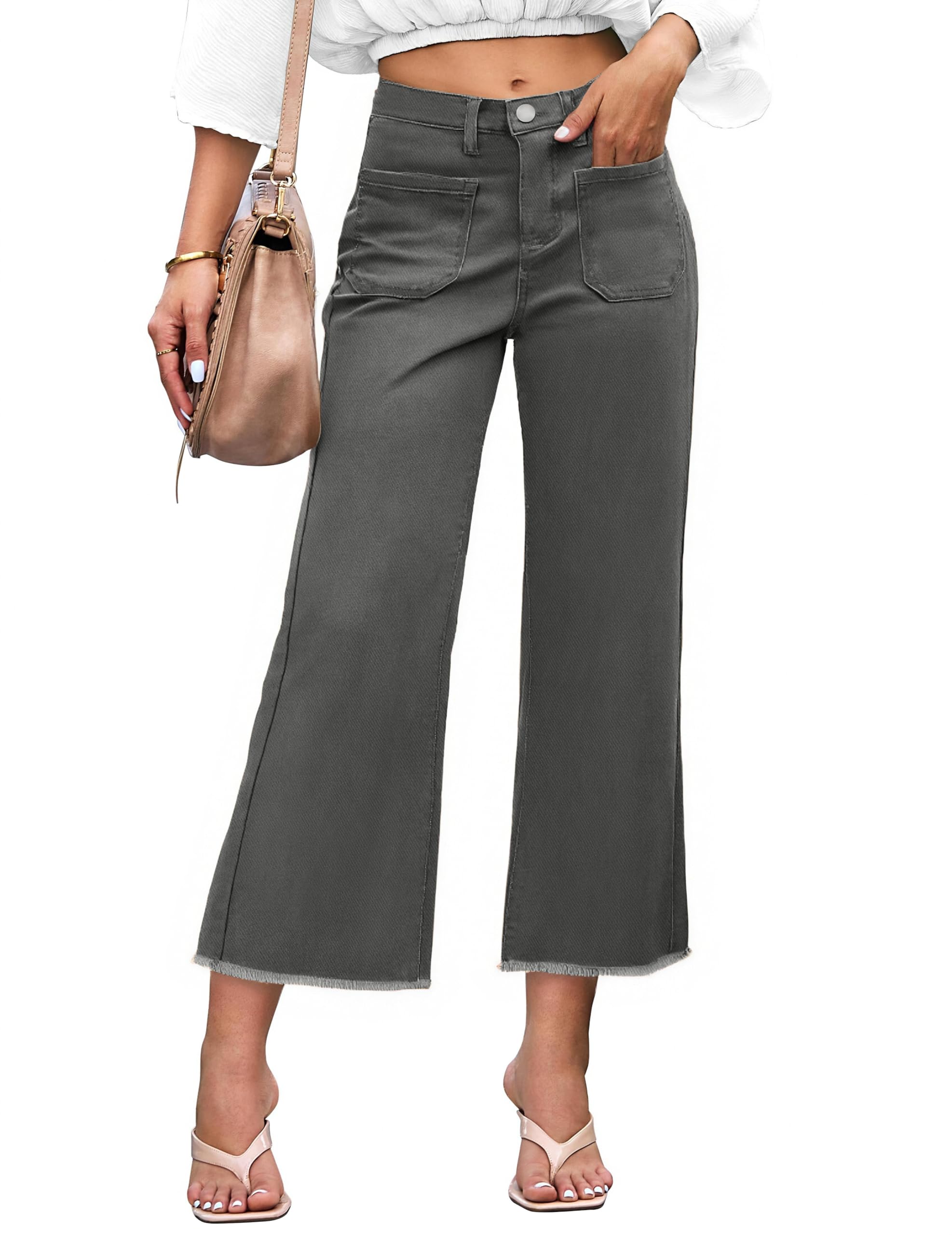 KICZOY Denim Women Cropped Trousers Jeans Pants Leg Jeans High Rise Pants Stretchy with Pockets