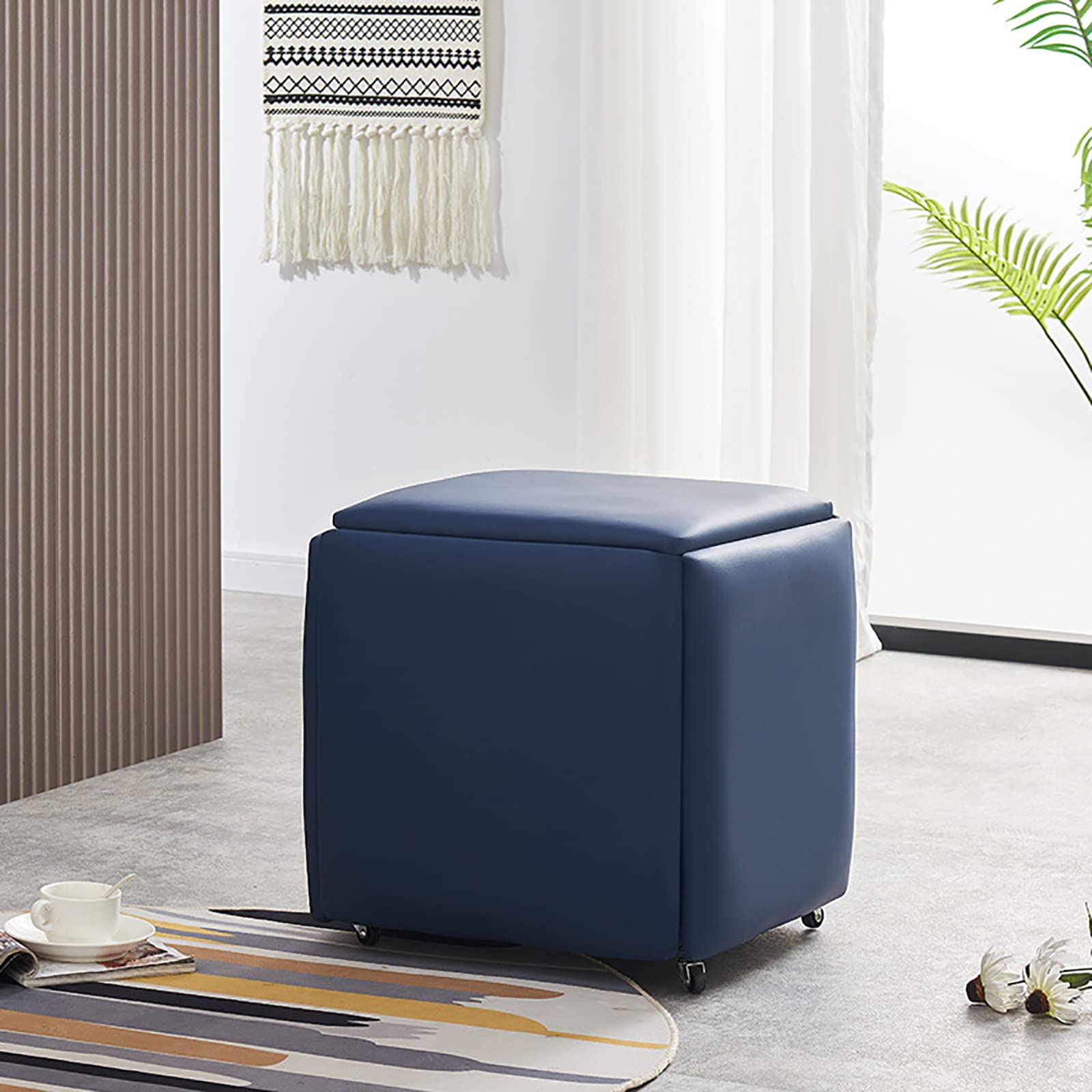 LMMIAOZ 5 in 1 Nesting Ottoman Cube Chair Stackable Stools with Wheels for Living RoomDining Room Small Square Foot Rest Stools (E45 * 45 * 45CM)