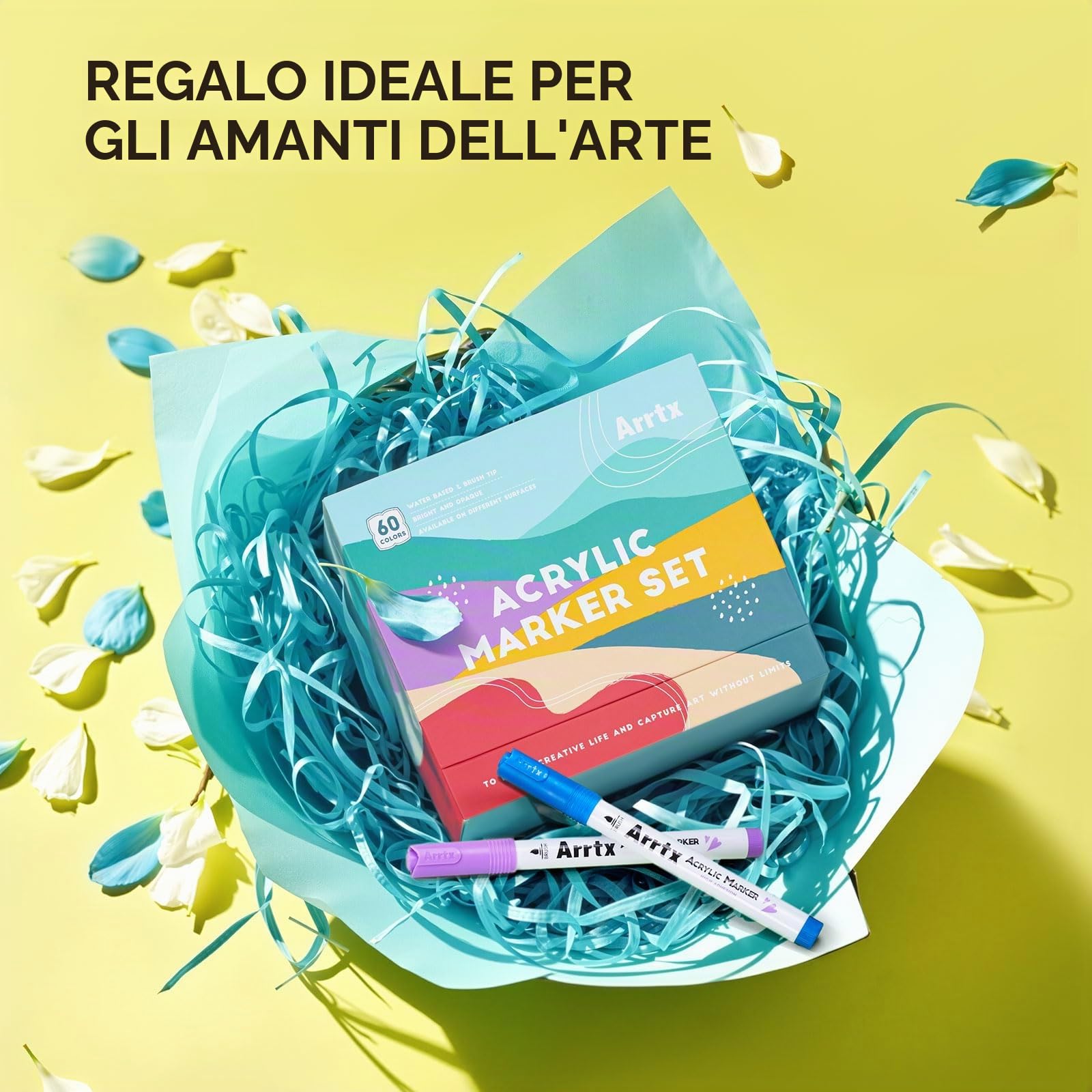 Arrtx 60C Pennarelli Acrilici - Punta a Pennello con Inchiostro Acrilico Opaco Impermeabile - Ideali per Pittura su Roccia, Legno, Ceramica, Tela, Metallo, Plastica - Per DIY e Progetti Artistici