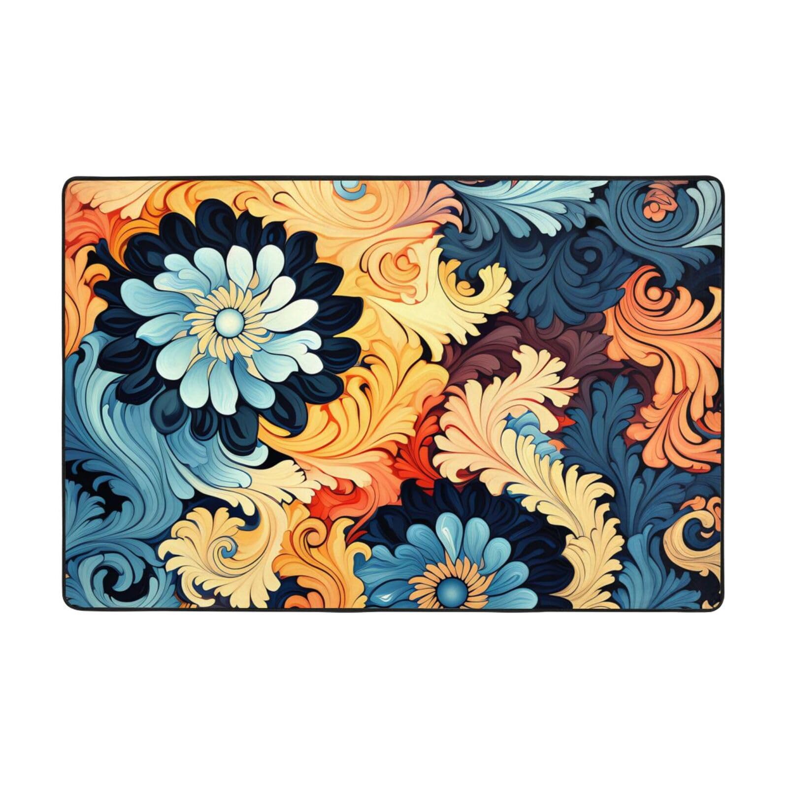 Tapis pour salon résistant et doux à motif floral abstrait vintage