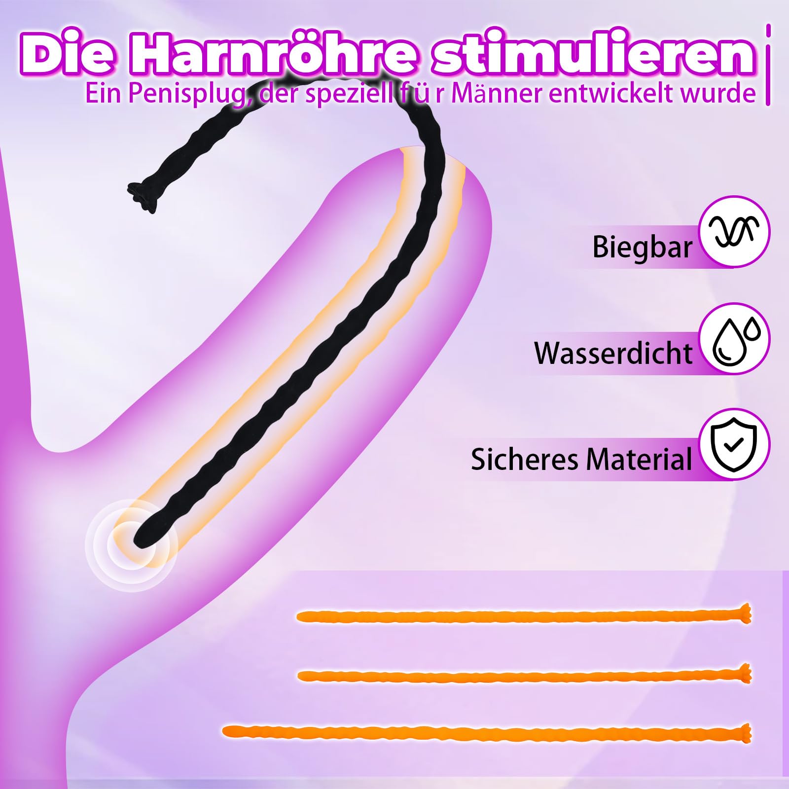 Dilatadores Uretrales Para Hombres Juego De 3, Plug Pene Silicona Hueco, Sonda Uretral Sonda Hombre Para Masaje Prostático Juguetes Sexuales (Orange)