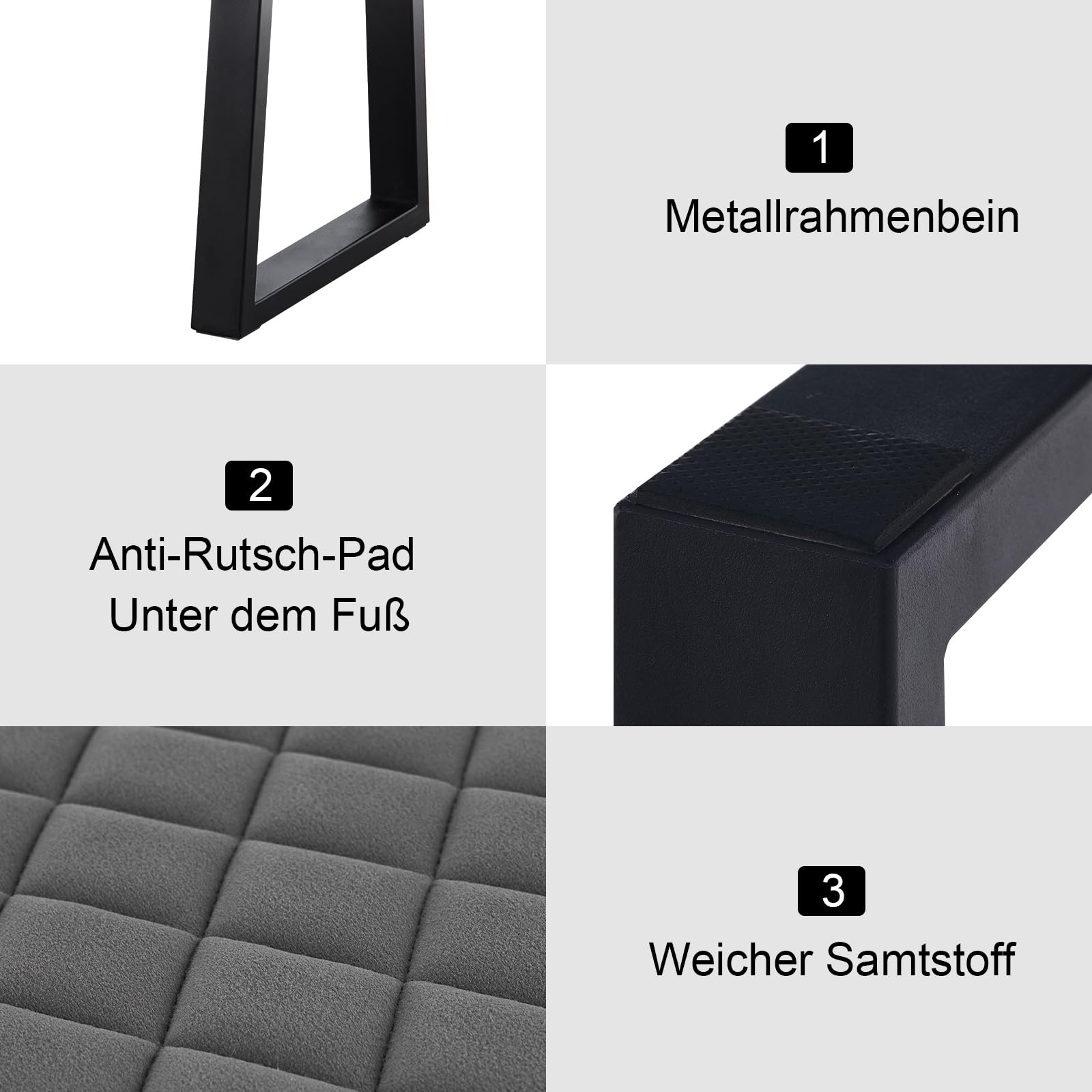 CLIPOP 100cm Samt Sitzbank, Polsterbank Metallbeine, Wohnzimmer, Schlafzimmer, Flur, Esszimmer (Grau)