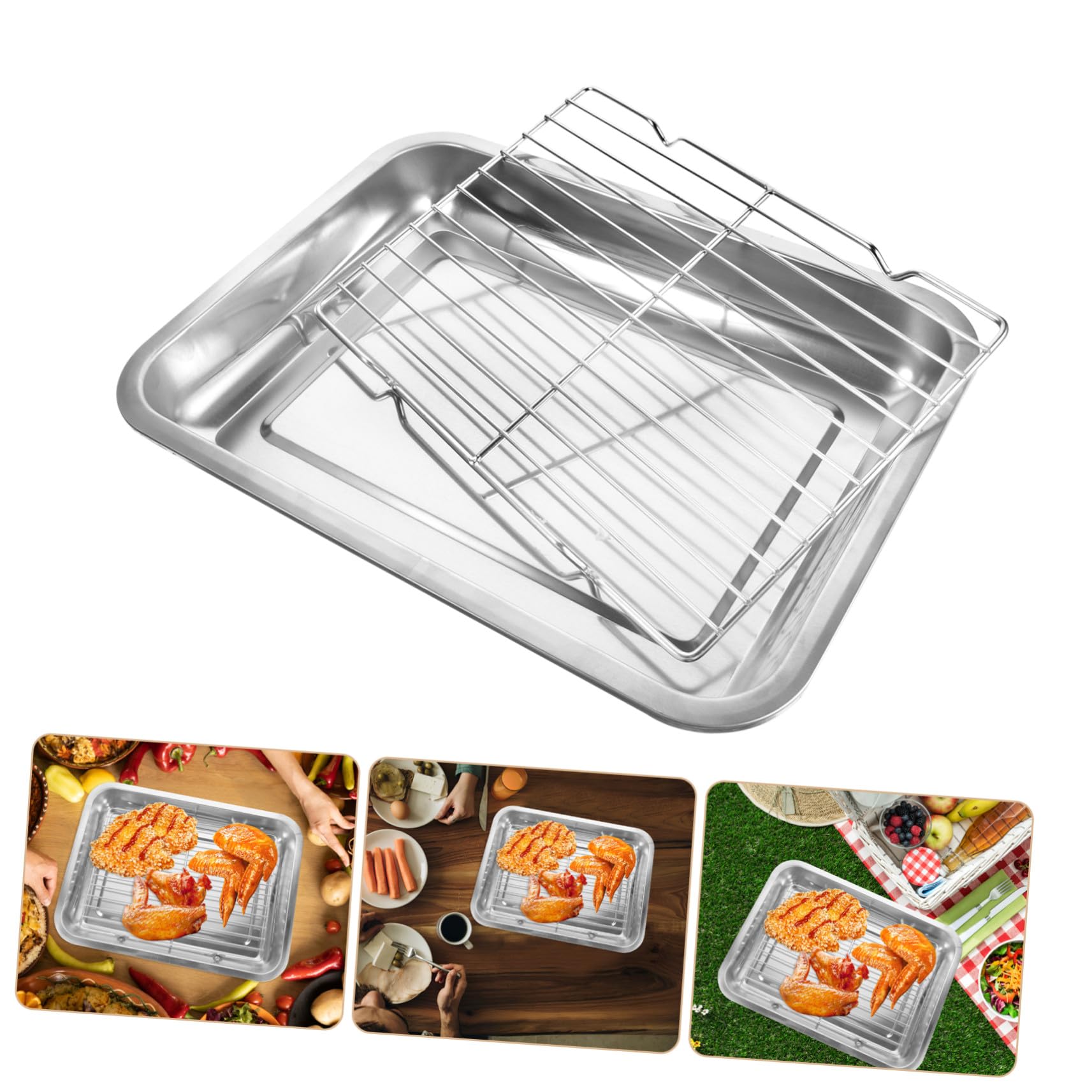 Bandeja de Acero Inoxidable para Barbacoa Doble Capa, Recipiente para Almacenar Alimentos y Servir en Restaurantes y Establecimientos, Diseño Elegante y Resistente