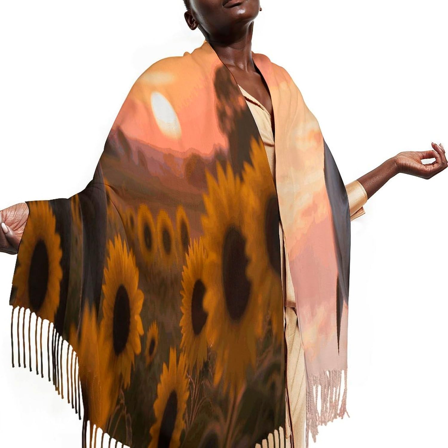 Sunset Horse Sunflowers Scarfs for Man Women Winter Scarf Fashion Long Shawl Wraps Classic Tassel Scarfs Soft Blanket Scarves