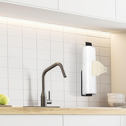 Miniatura 4 de Toalleros de papel para cocina, color negro, soporte para toallas de papel debajo del gabinete, soporte de pared para toallas de papel, adhesivo con