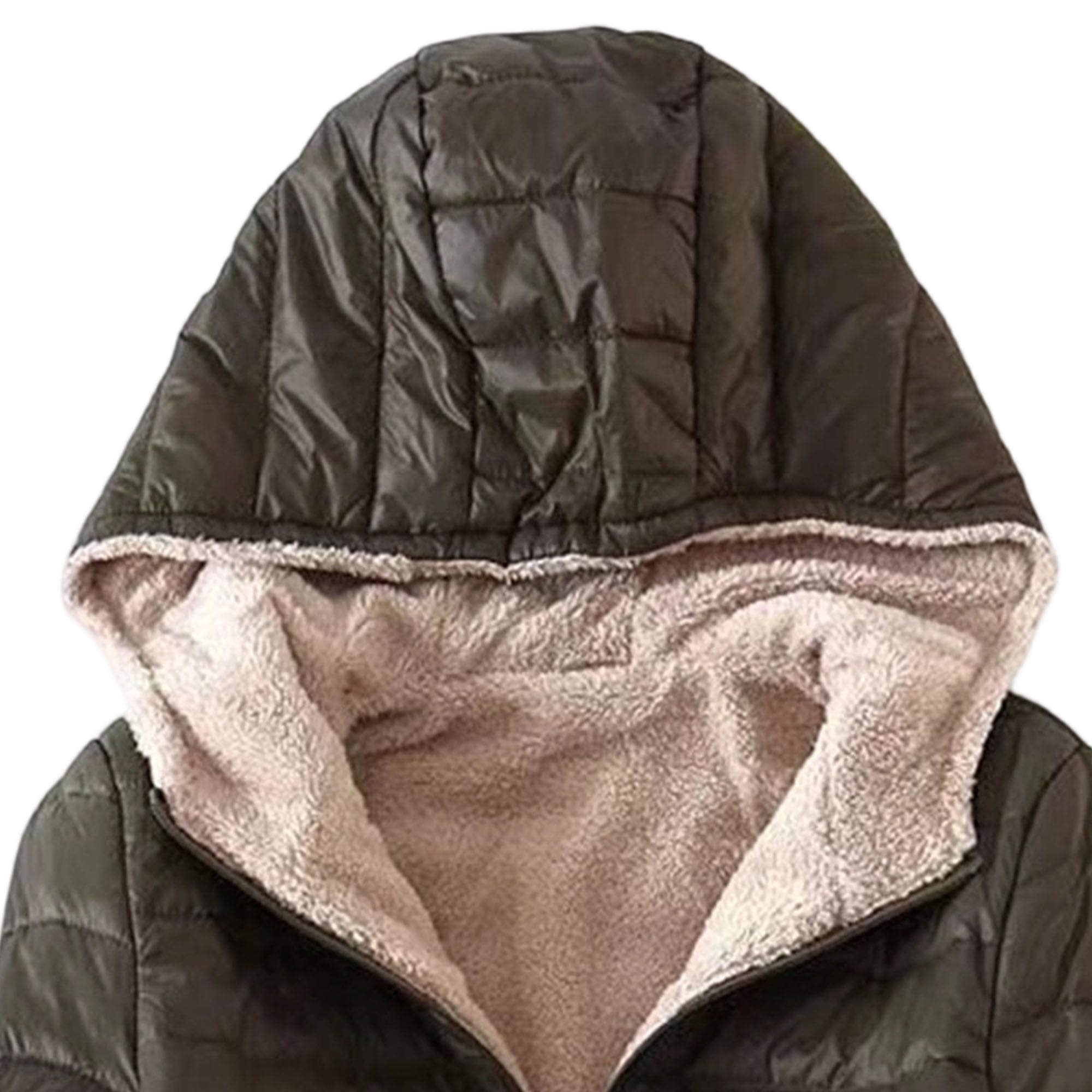 Piumino invernale da donna con cappuccio, in pile sintetico, con cerniera