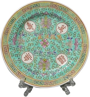 LuMOUzhou Plato Colgante de Porcelana Familia Rosa de 20 cm Hecho a Mano for decoración del hogar