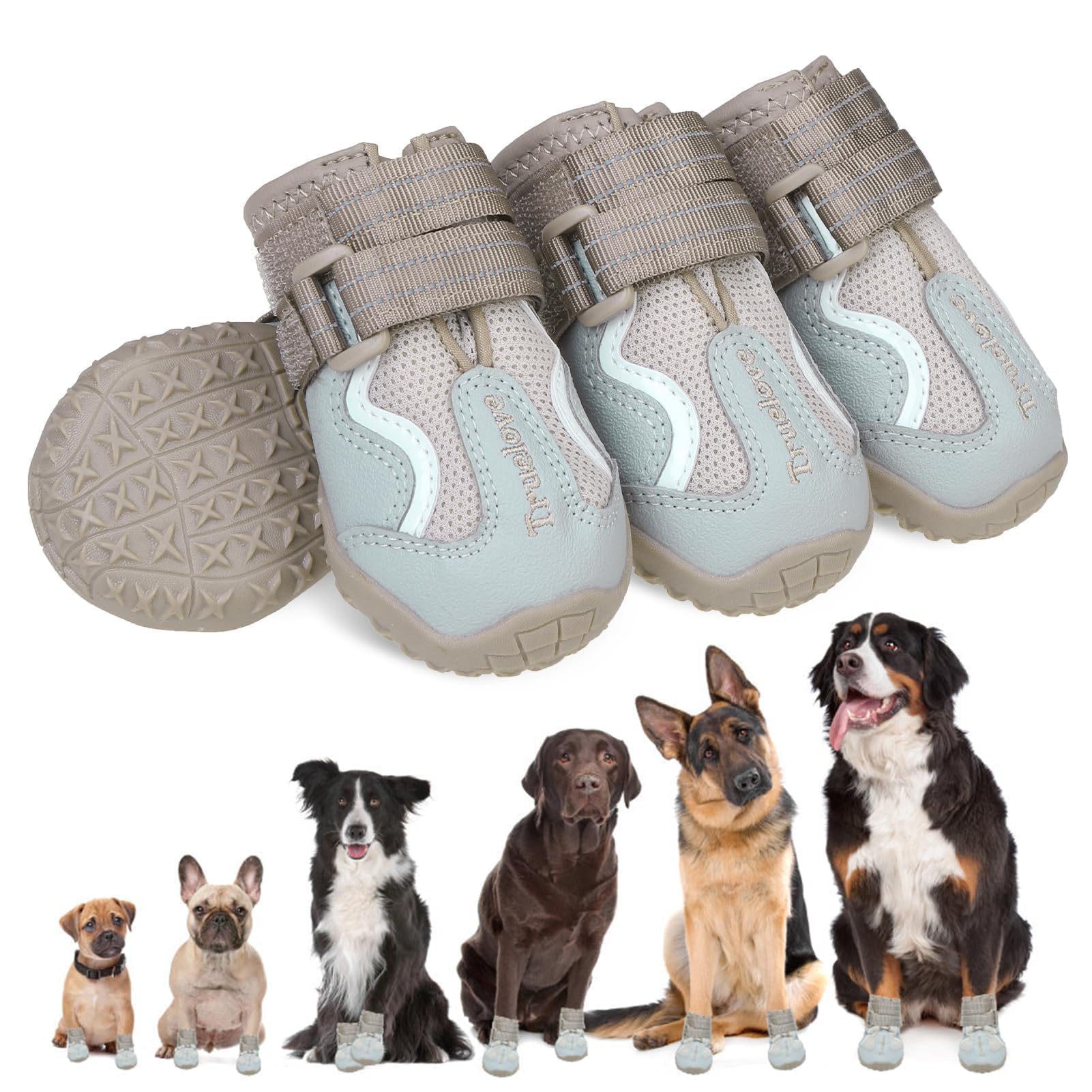 EXPAWLORER Lot de 4 chaussures antidérapantes pour chien - Bottes en maille respirante et protecteurs de pattes avec sangles réfléchissantes pour trottoirs froids et chauds - Planchers en bois dur et