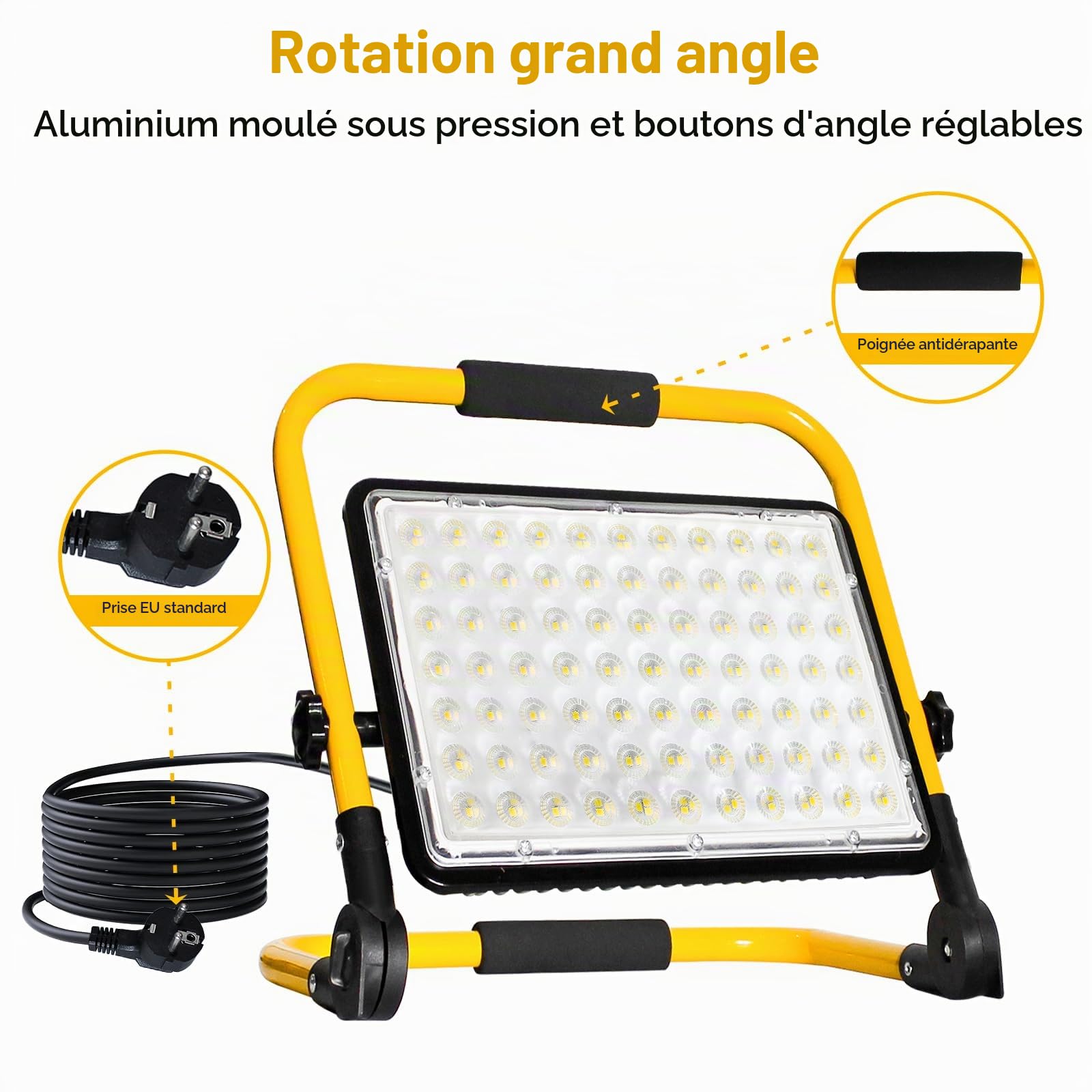 200W Projecteur LED Chantier 20000 Lumens Éclairage de Chantier Puissant Lumière Blanche 6500K Étanche IP66 avec Prise et Cordon de 4M pour Chantier d'atelier