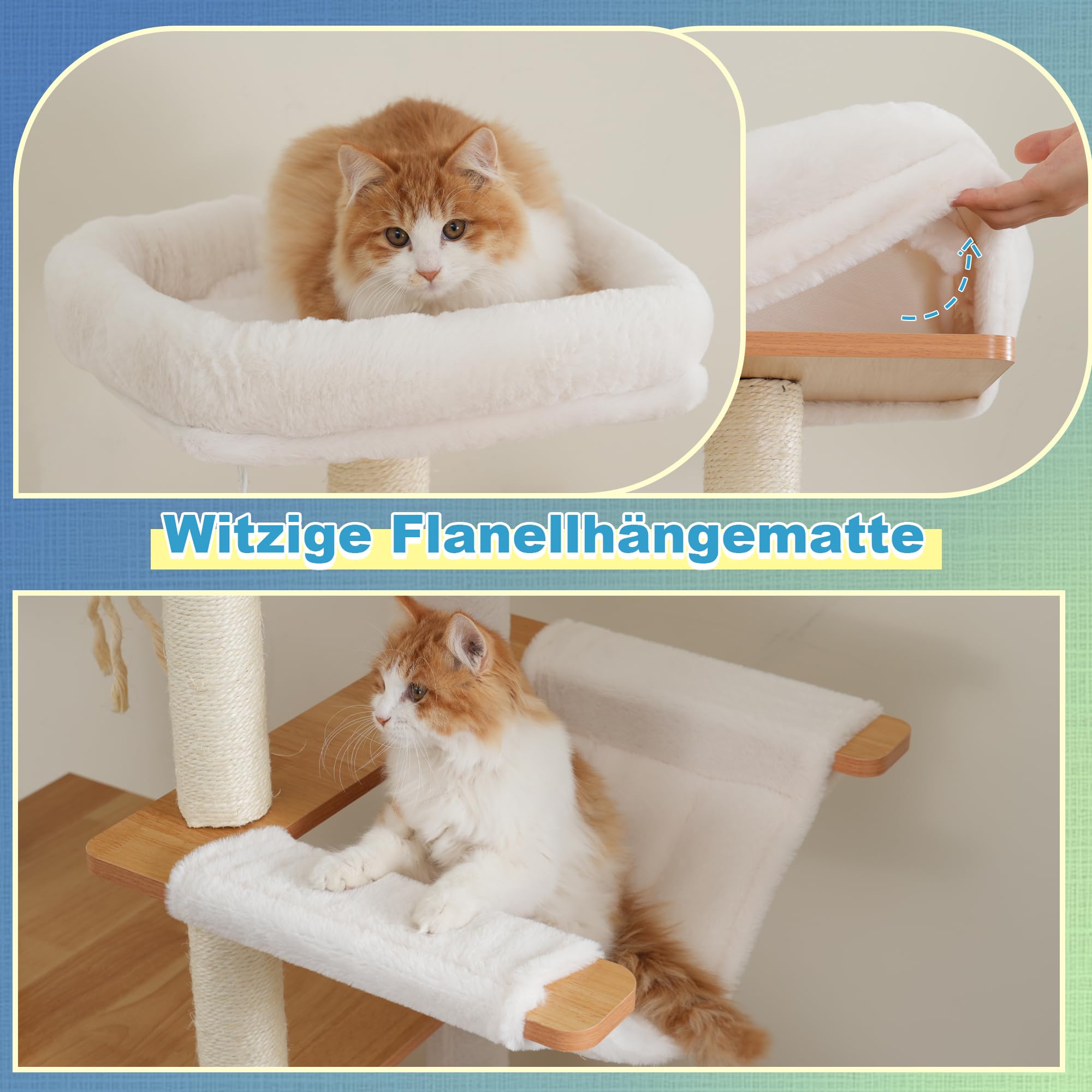 Hey-brother Árbol para Gatos de Madera Moderno, Rascador para Gatos 184 cm, Multinivel Estable con Plataformas Grandes, Hamaca, Cueva para Gatos, Máquina Peinadora y Escalera, Nogal MPJ121WB