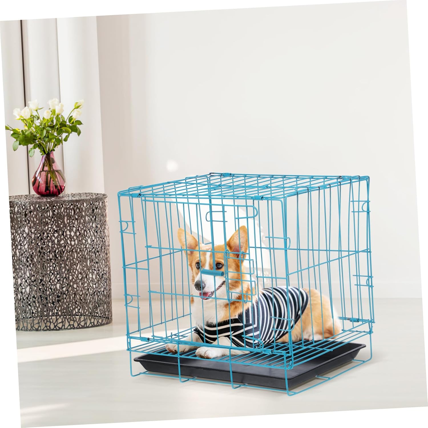 Luxshiny Folding Dog Cage Small Medium Pet Cage House with Iron Frame Portable Indoor Outdoor Kennel for Dogs Cats Rabbits Blue